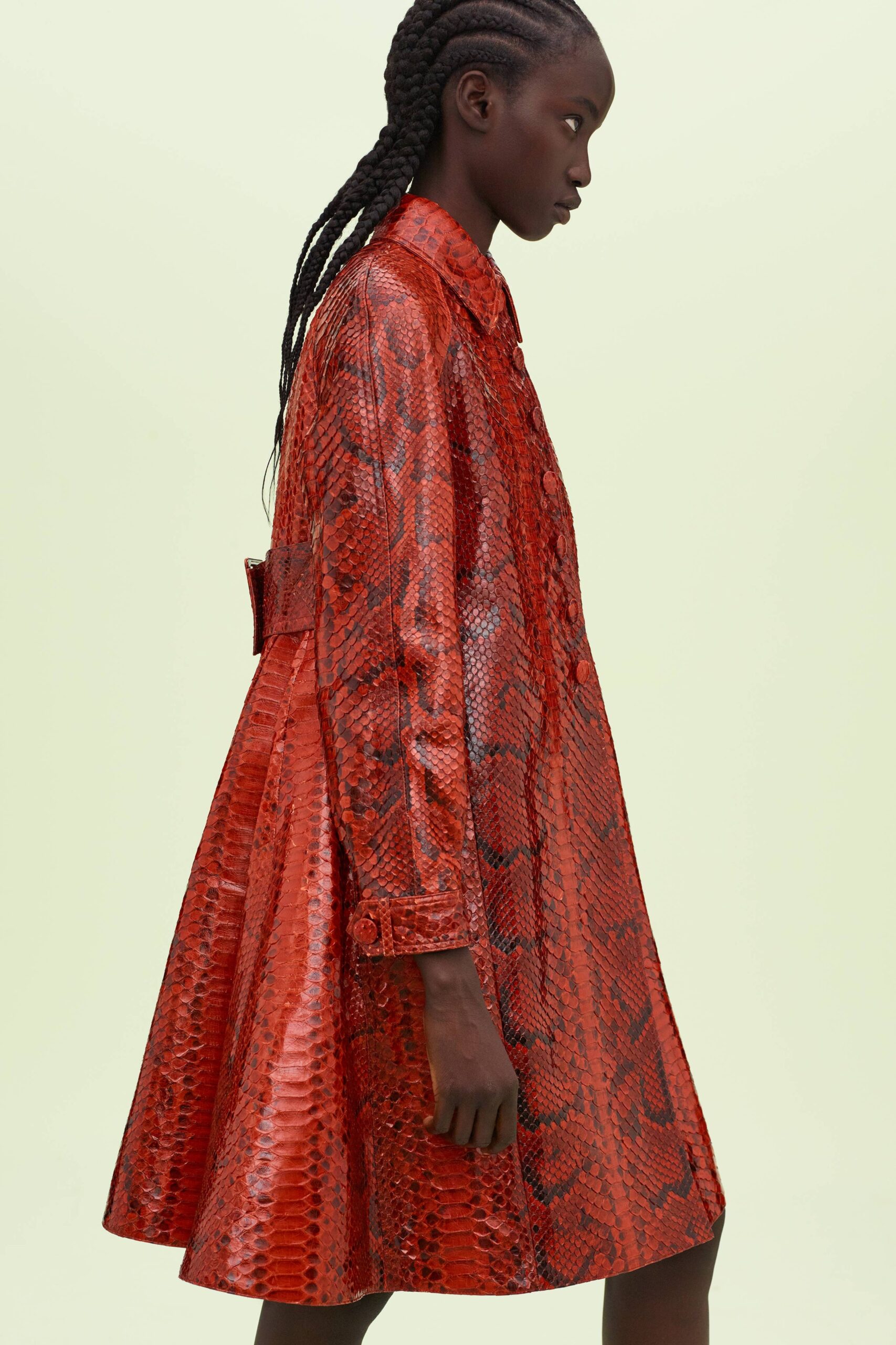 red leather collared midi dress