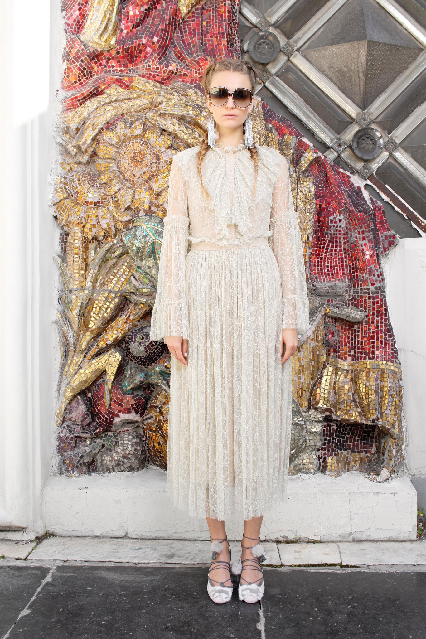 ivory lace long-sleeve dress