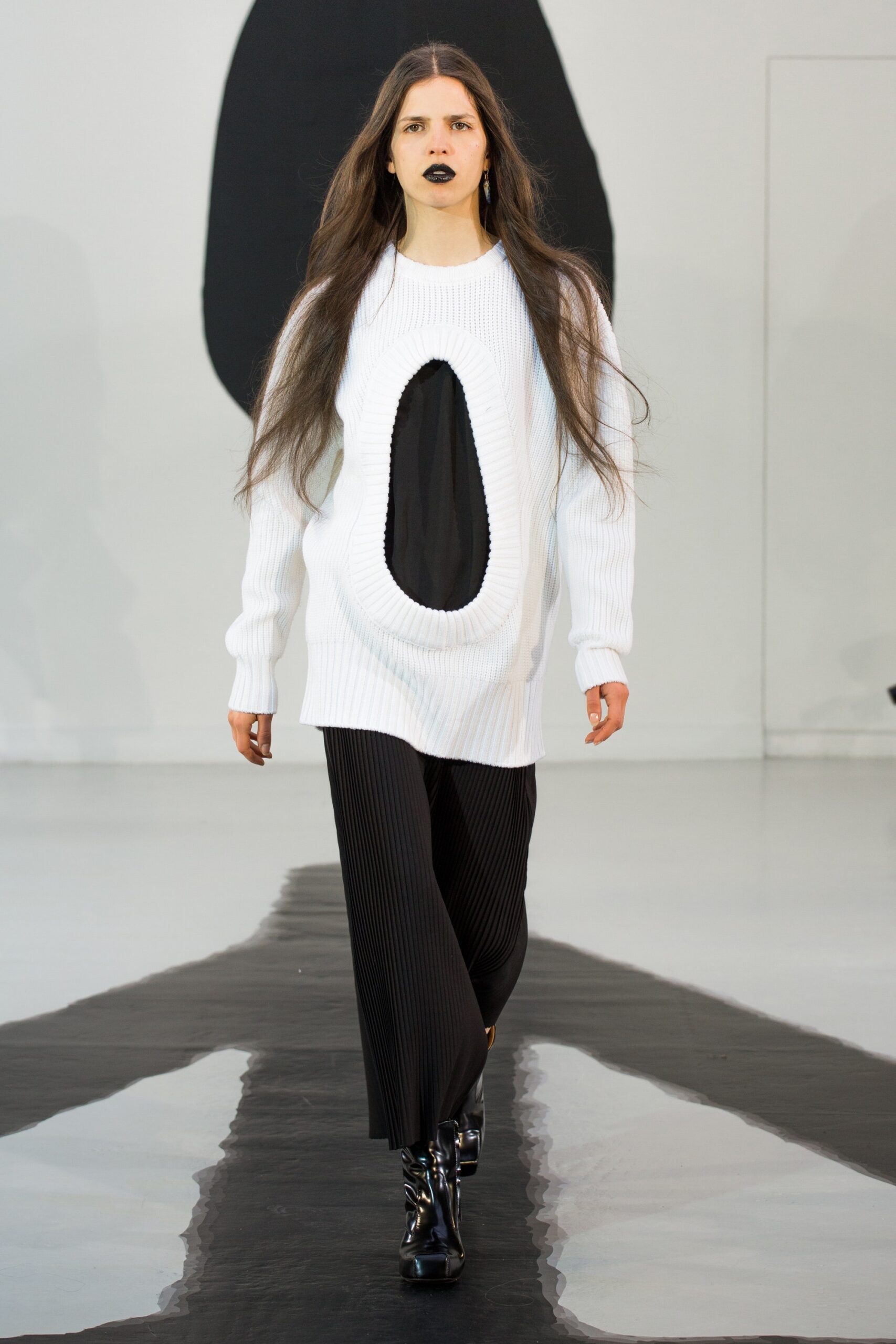 white cotton long-sleeve cutout relaxed ribbed sweater