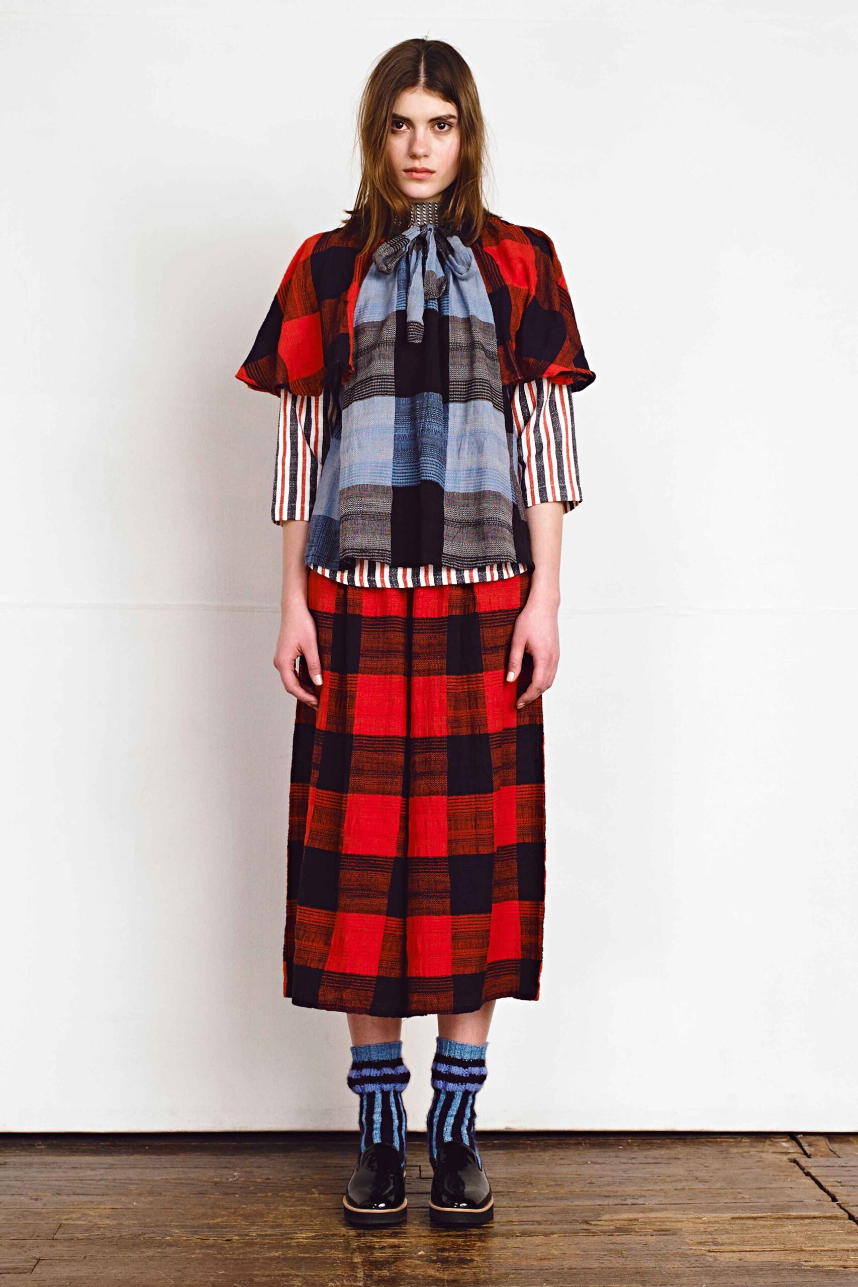 relaxed checked top and midi skirt