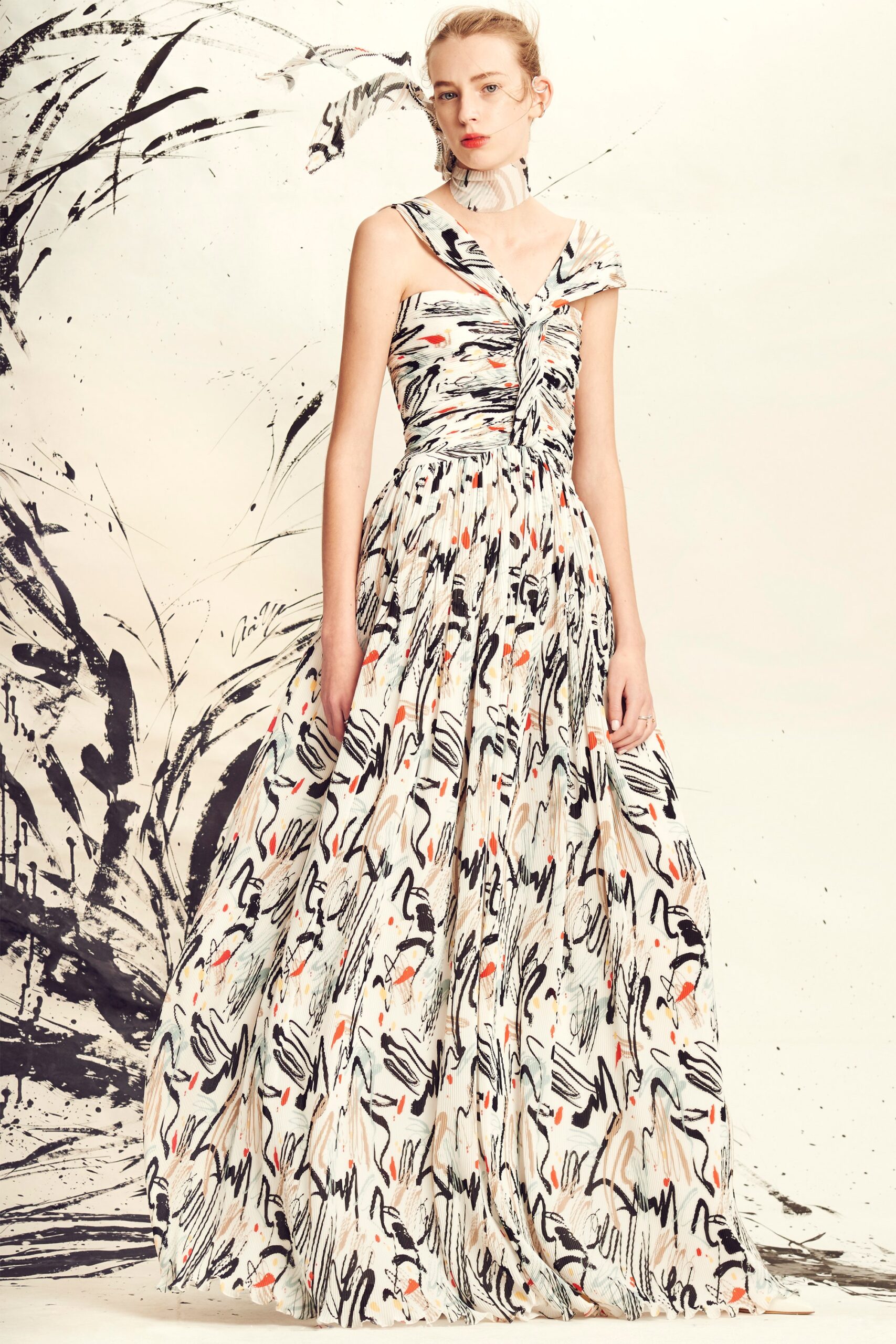 white and black printed maxi gown