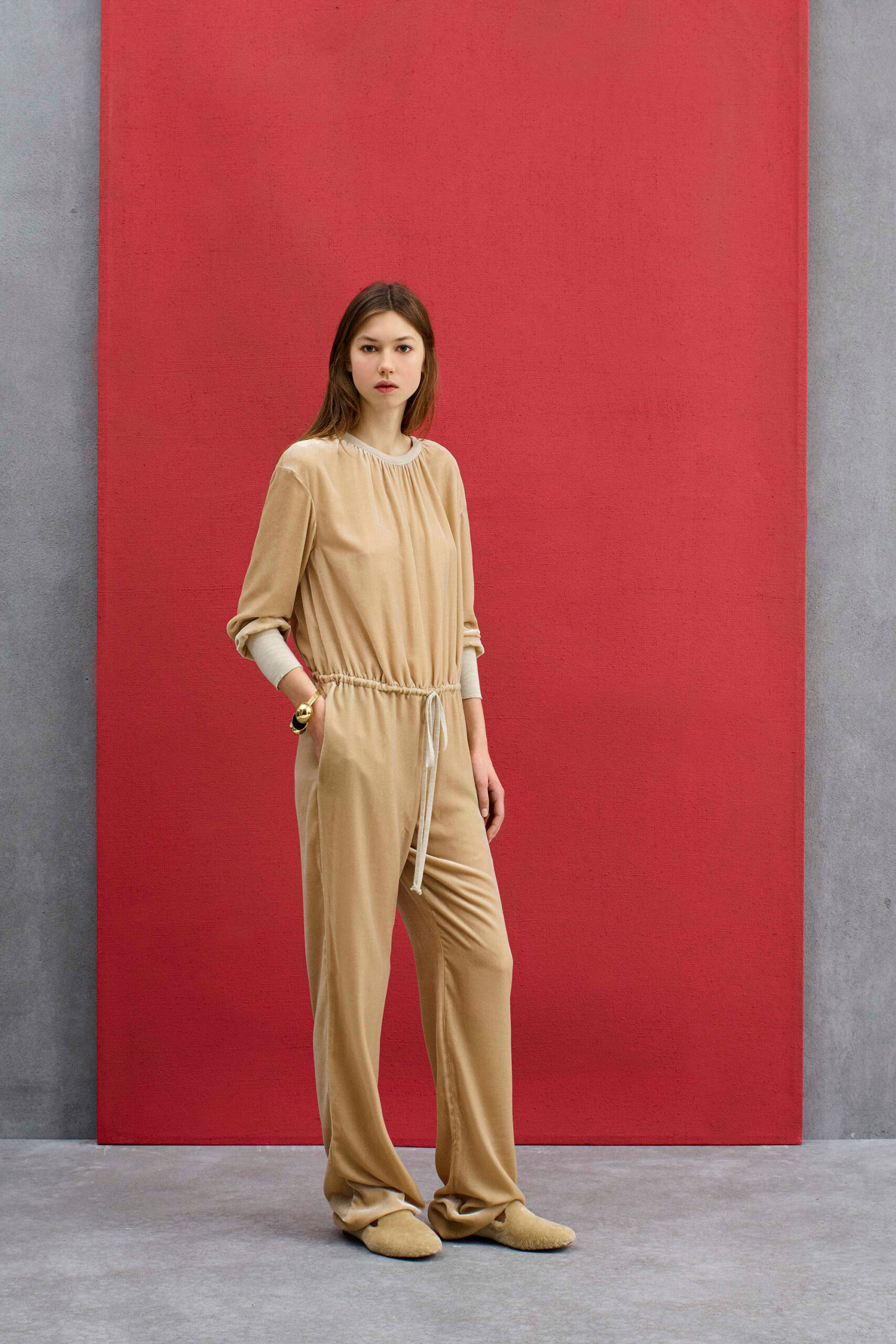 beige relaxed cotton jumpsuit