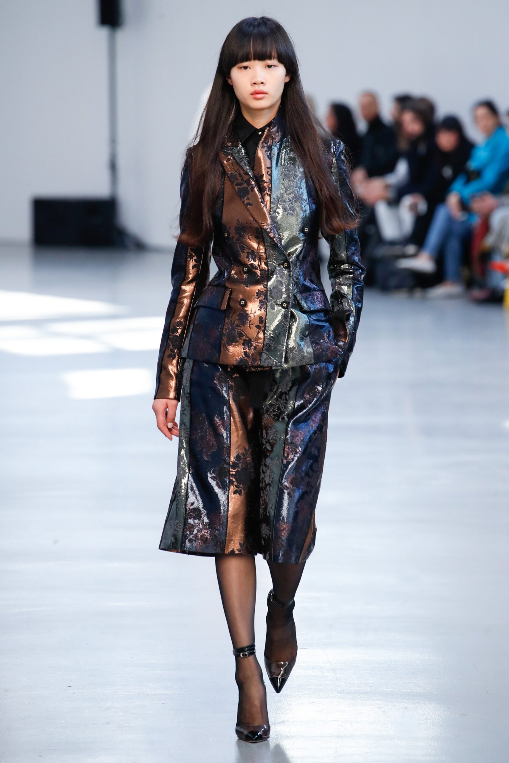 blue and brown silk tailored suit