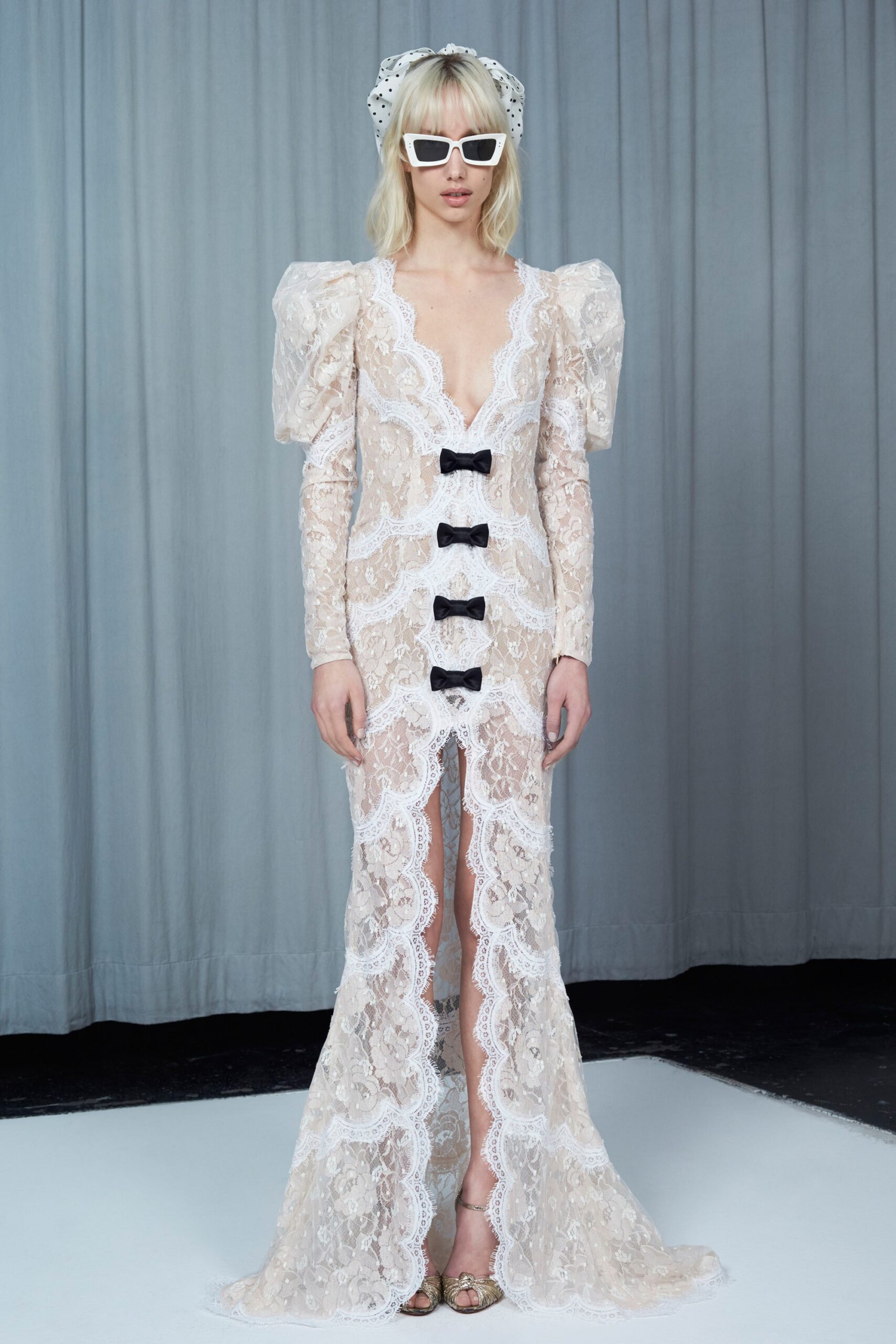 white lace fitted gown