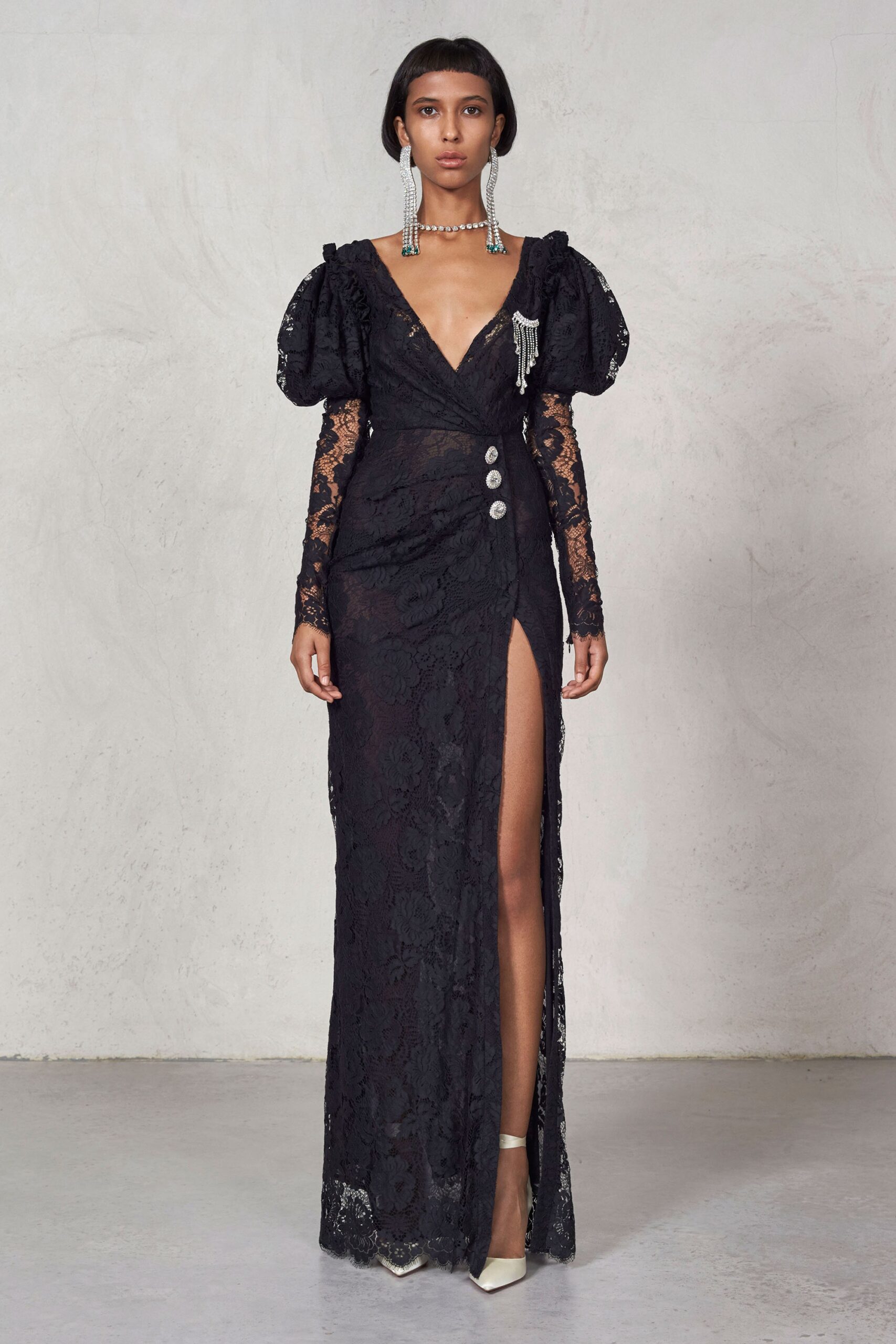 black lace fitted gown