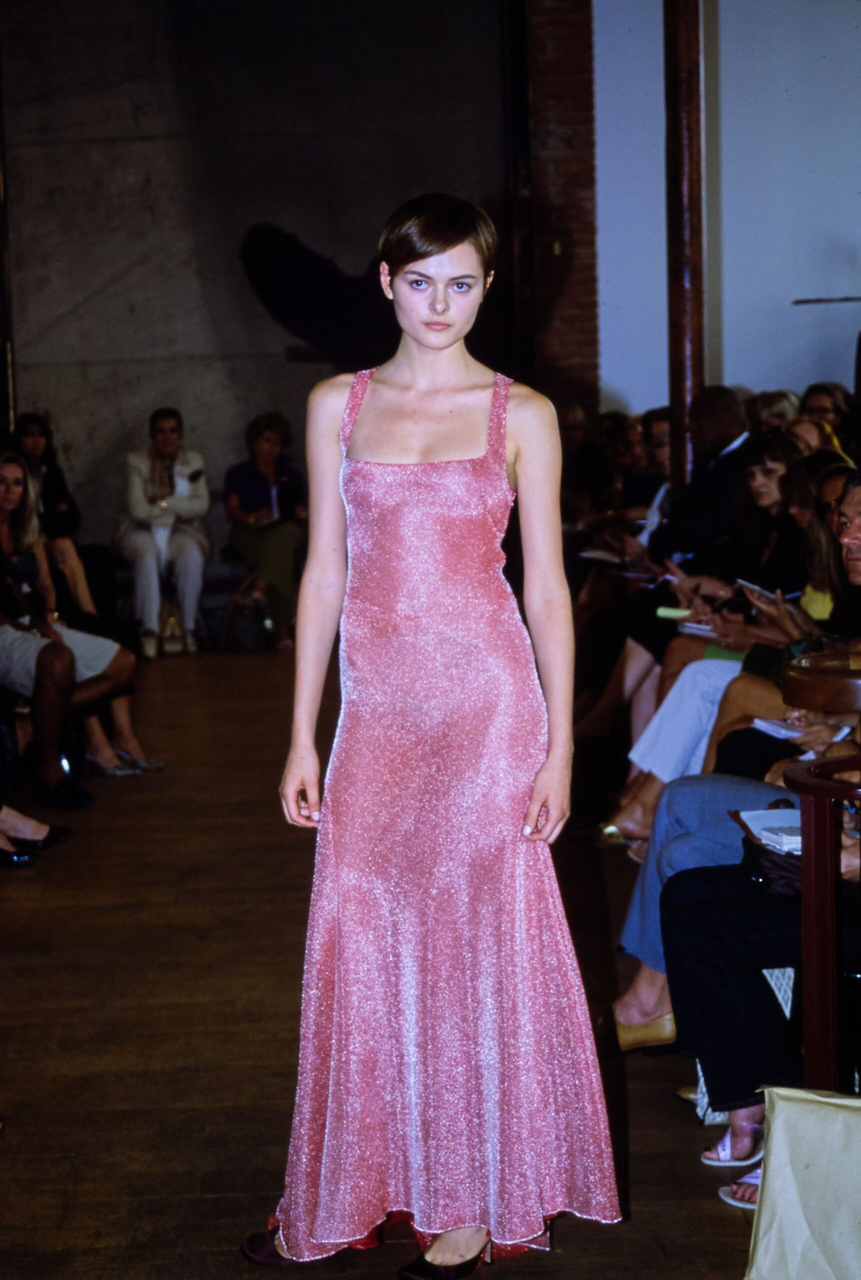 fitted pink silk gown