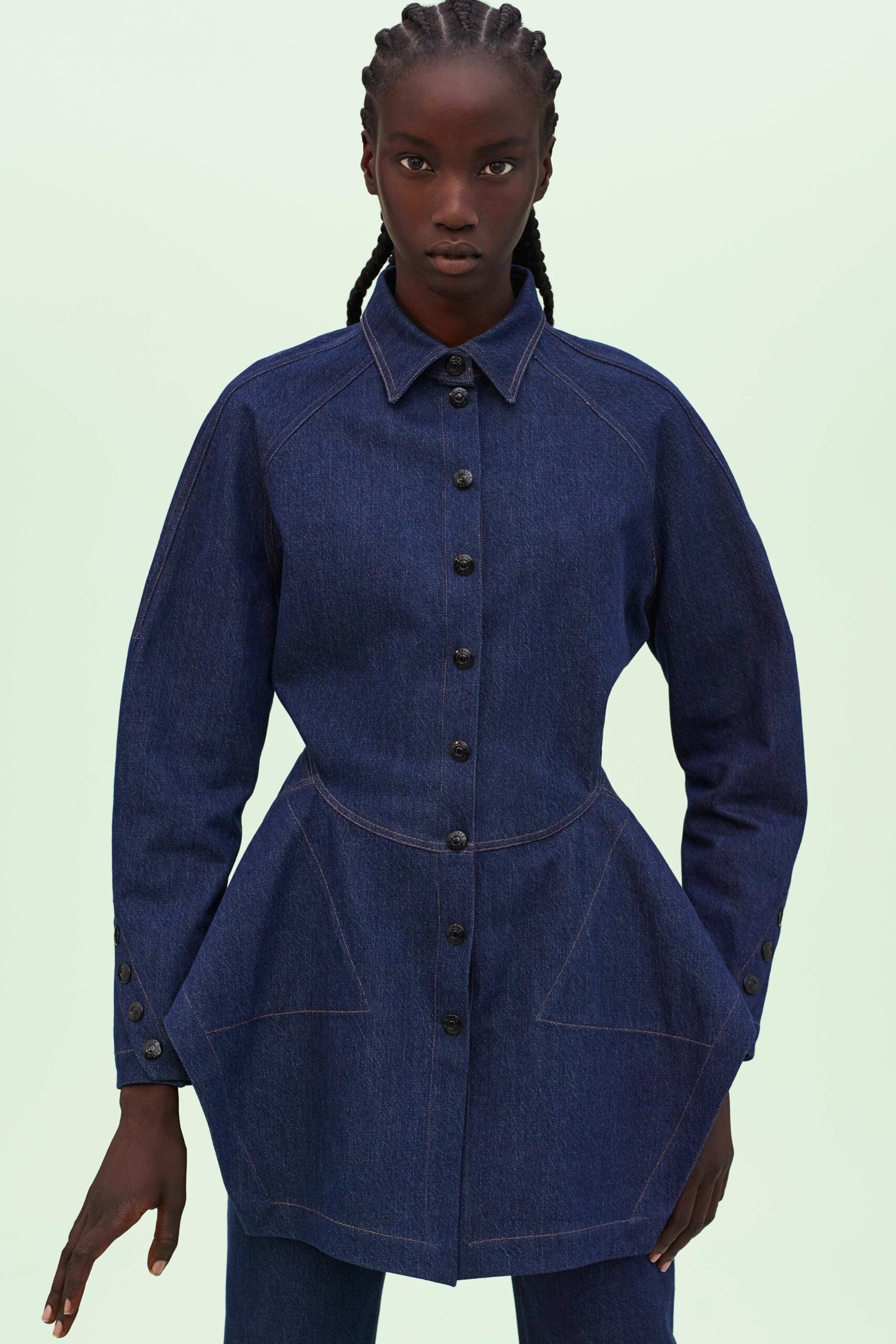 fitted blue denim shirt-dress