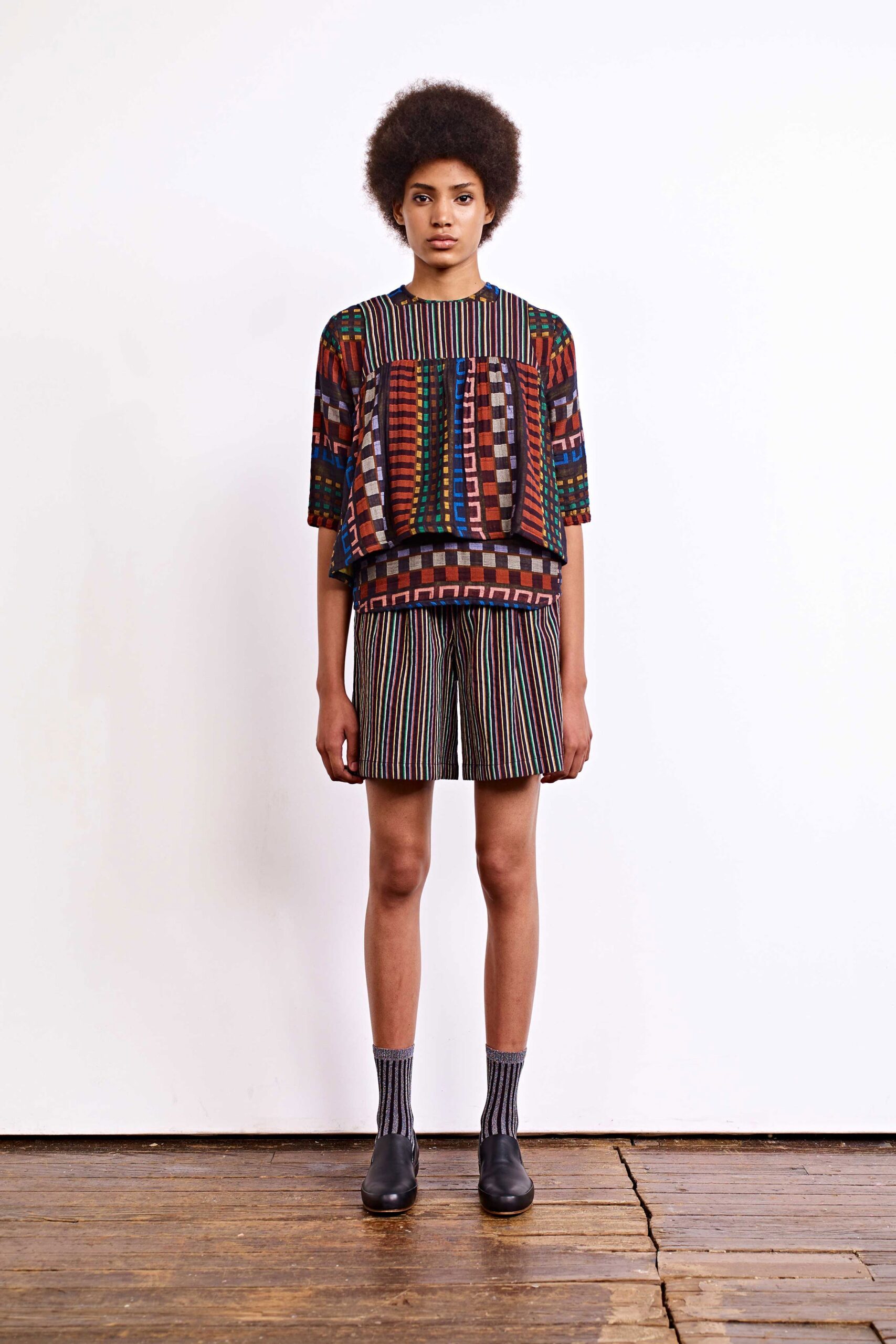multi-colored relaxed top and shorts