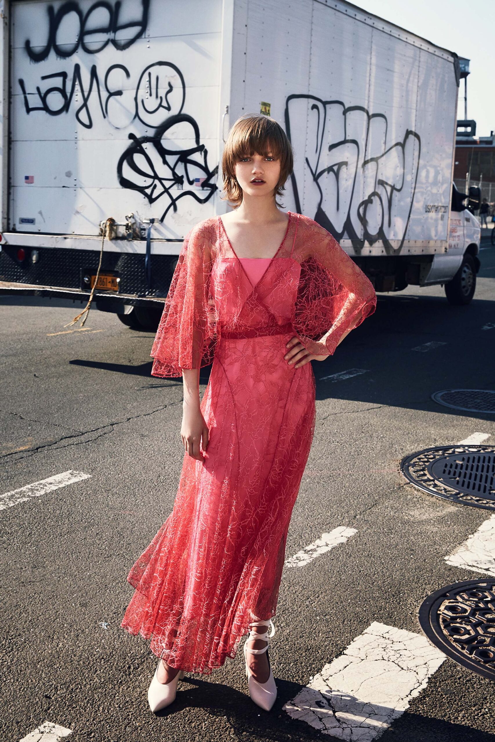 red lace midi dress