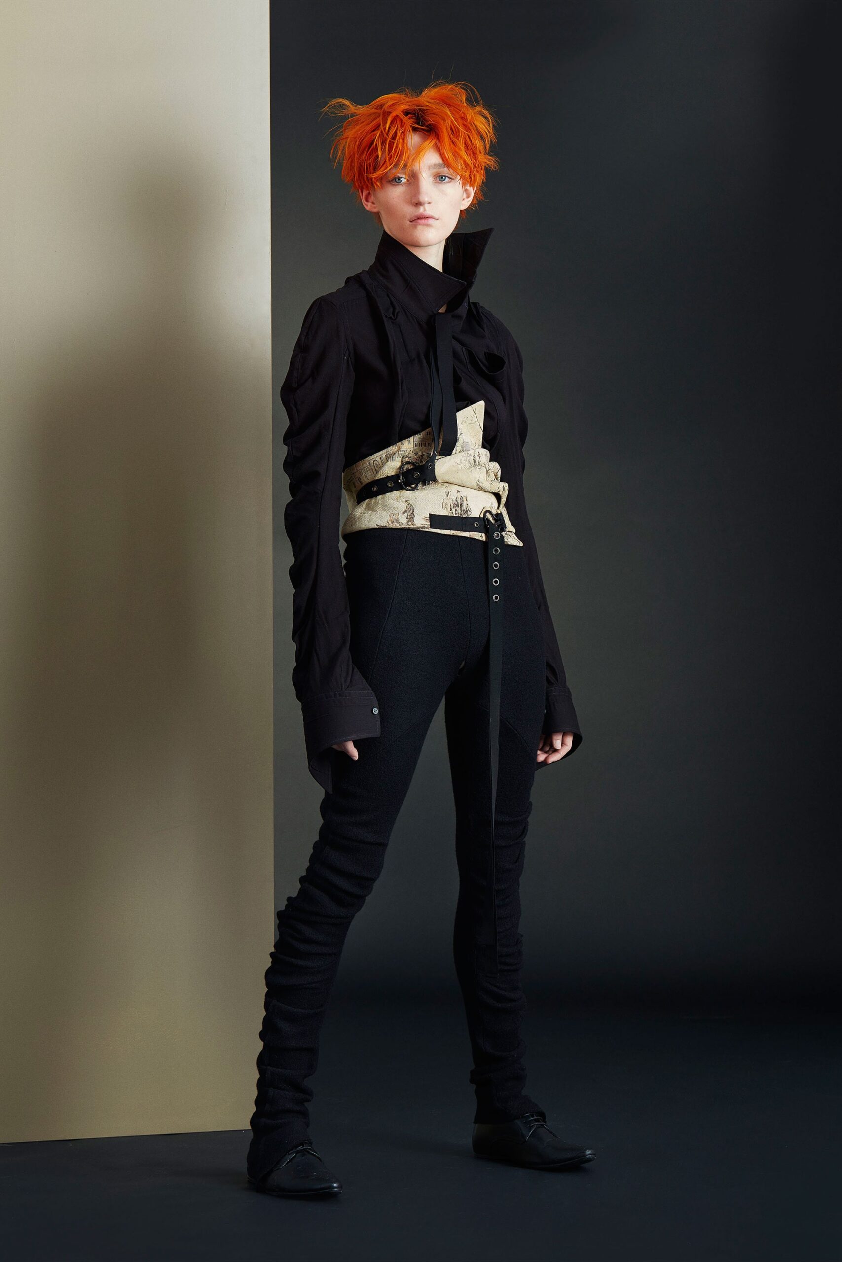 black fitted blouse and pants
