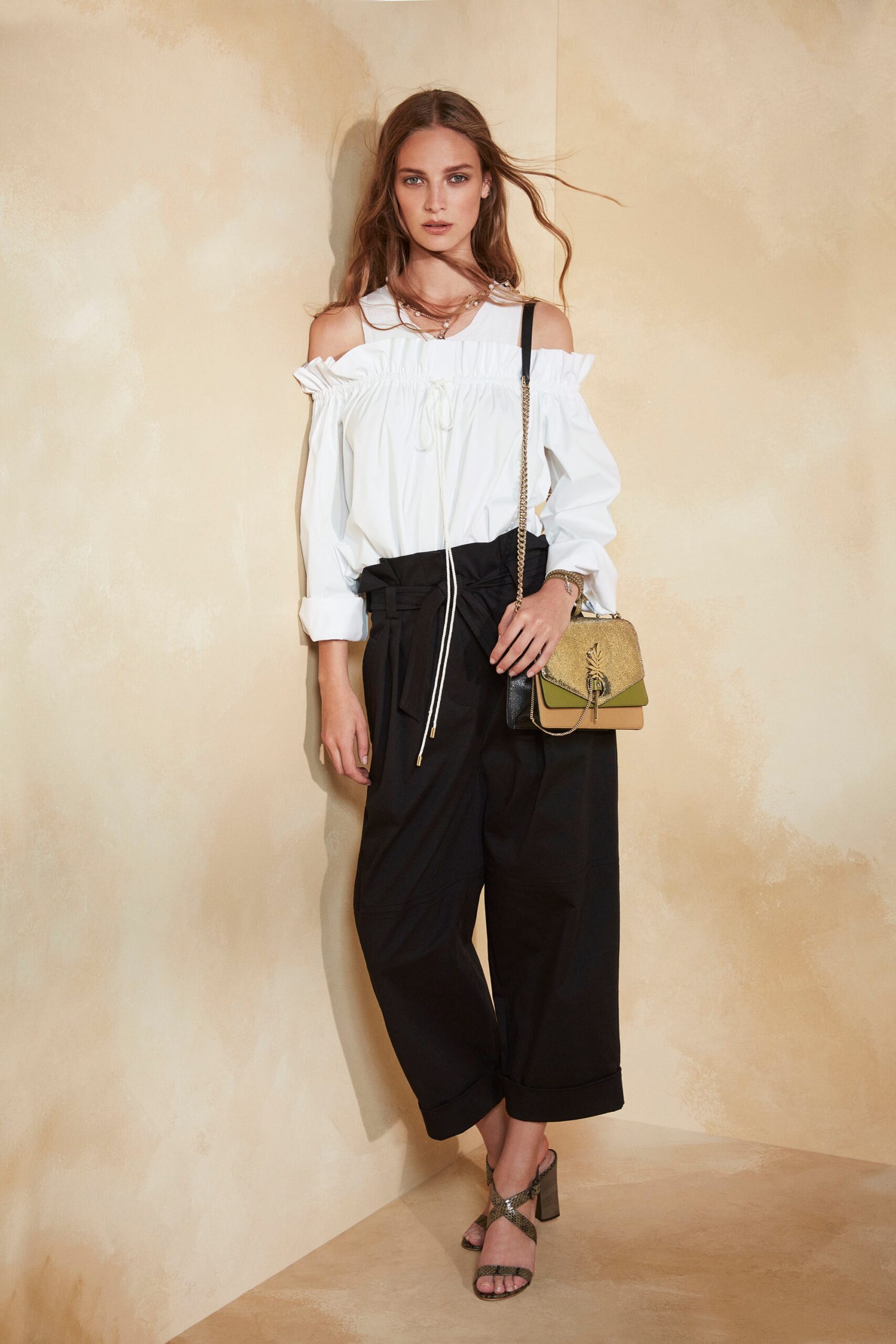 white cotton off-shoulder long-sleeve relaxed ruffled blouse