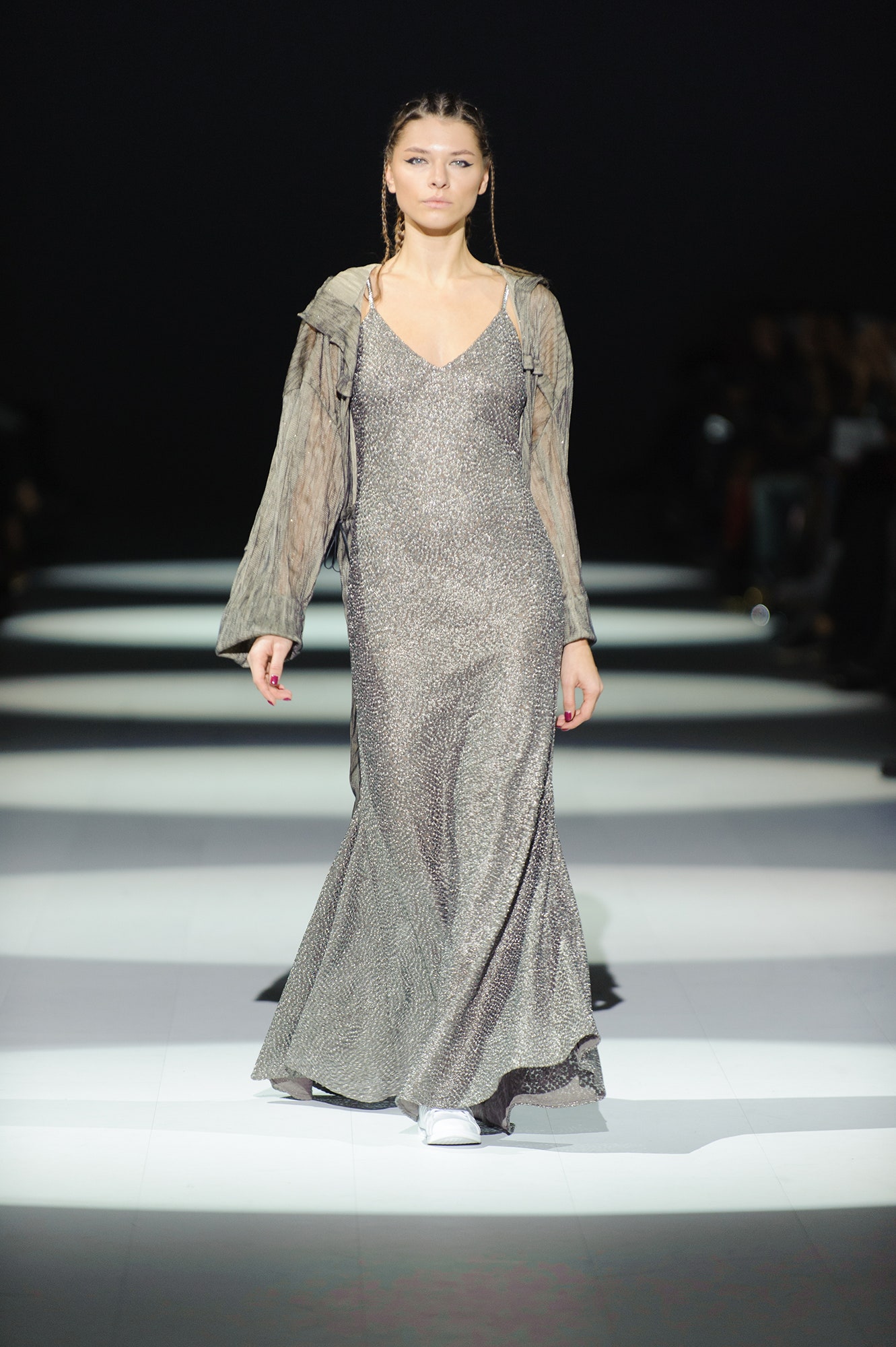 gray long-sleeve relaxed layered sheer flowing jacket