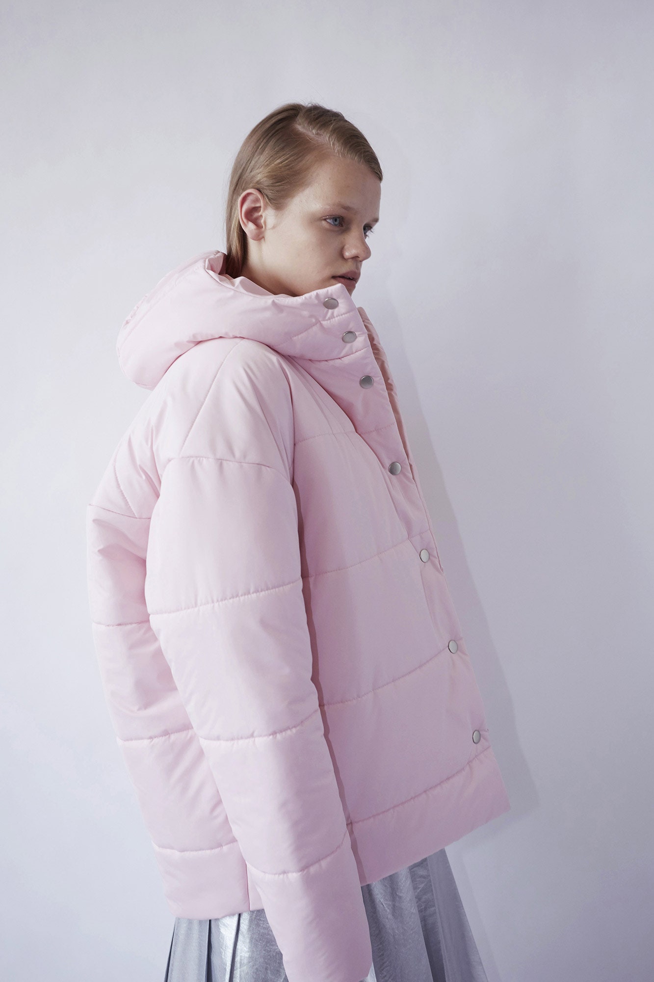 pink vinyl jacket with silver skirt