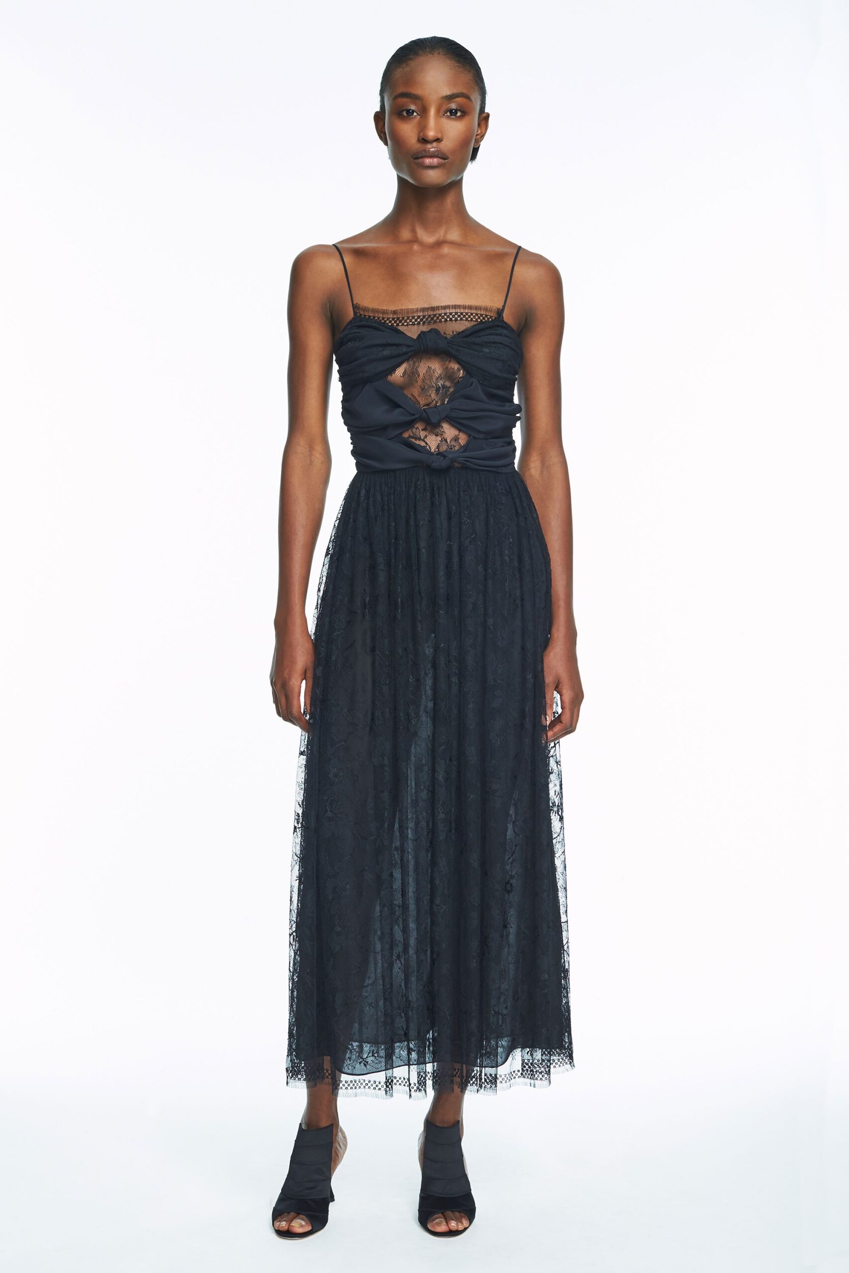 black silk lace midi dress