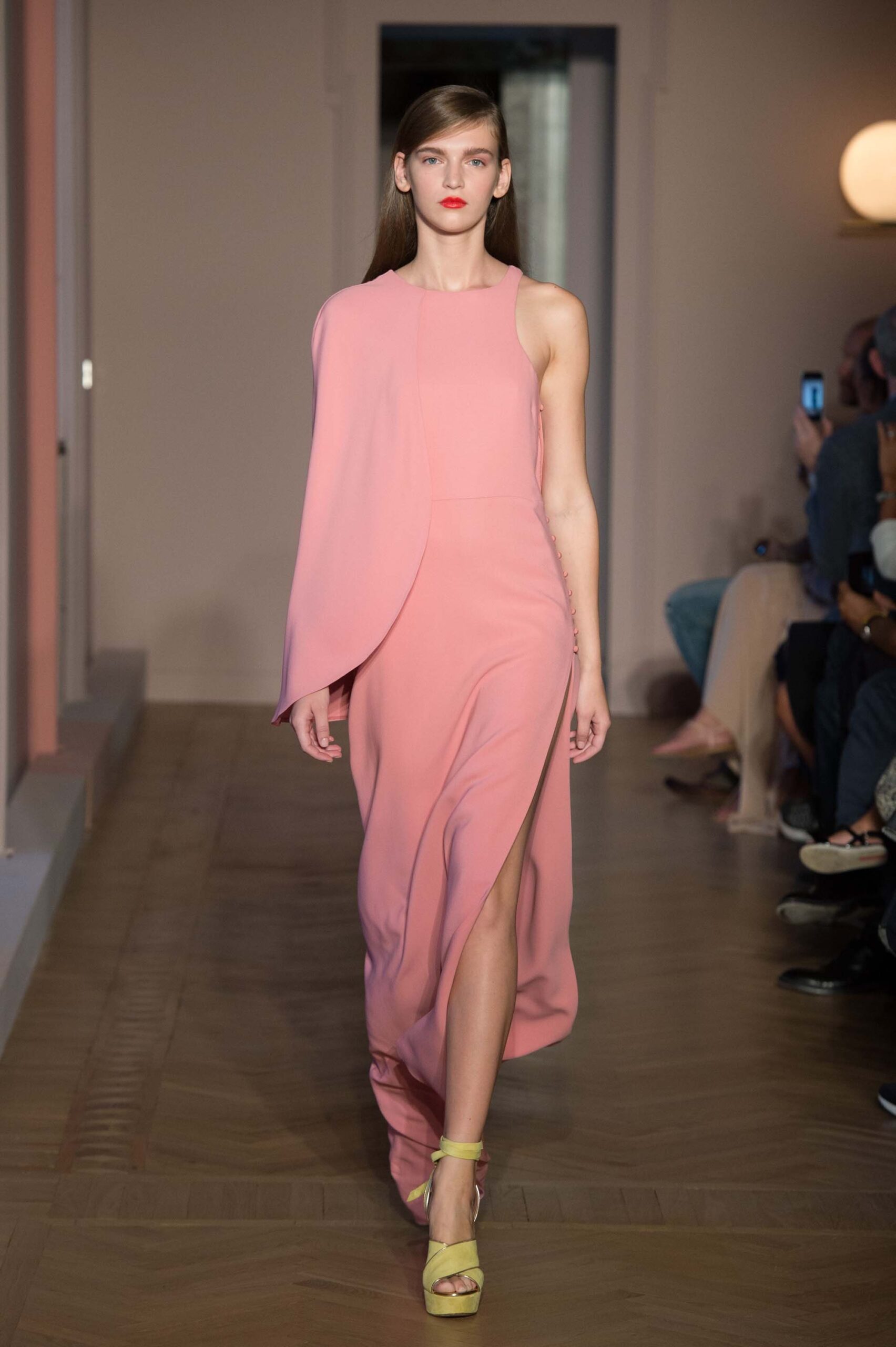 pink silk fitted gown
