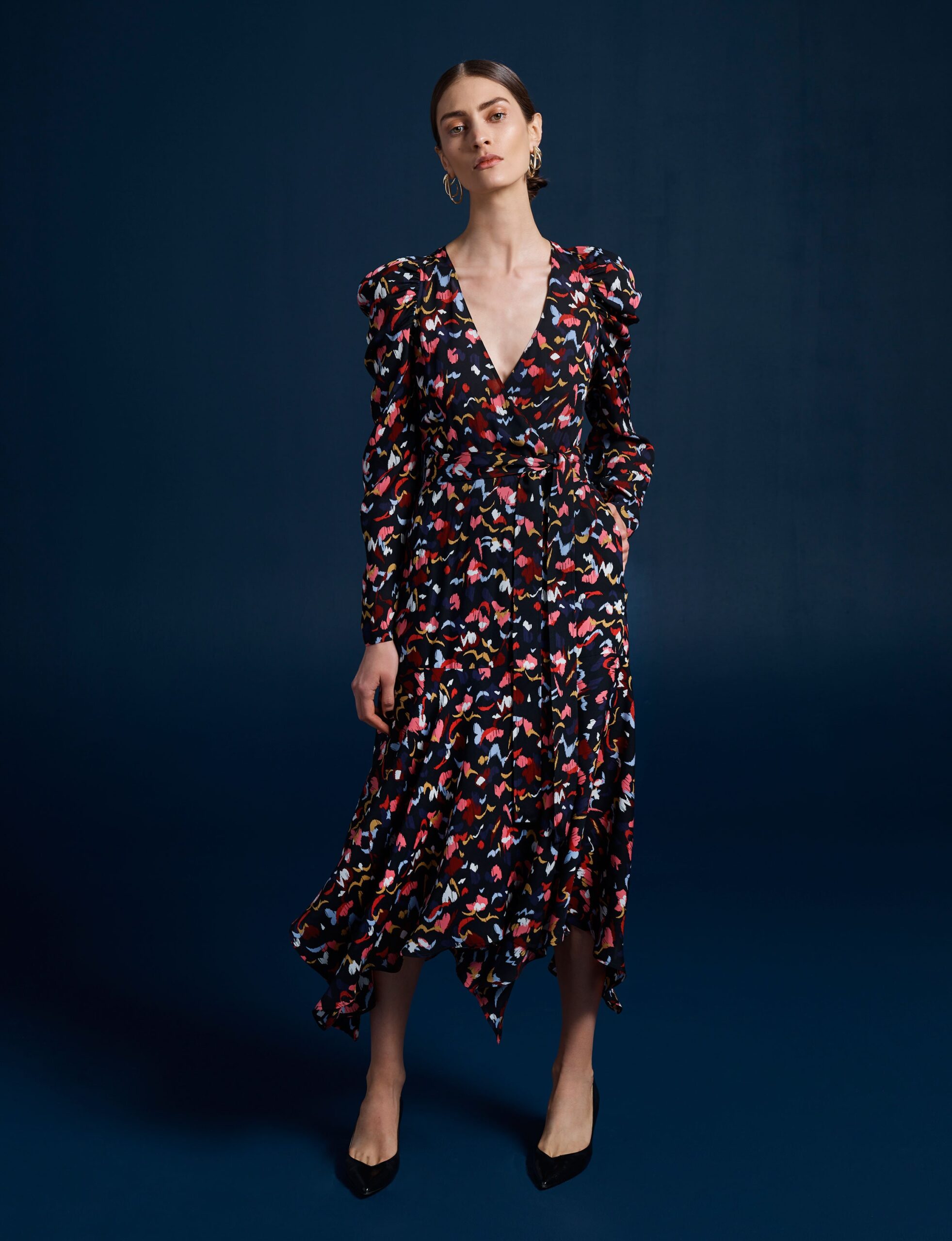 flared printed midi dress