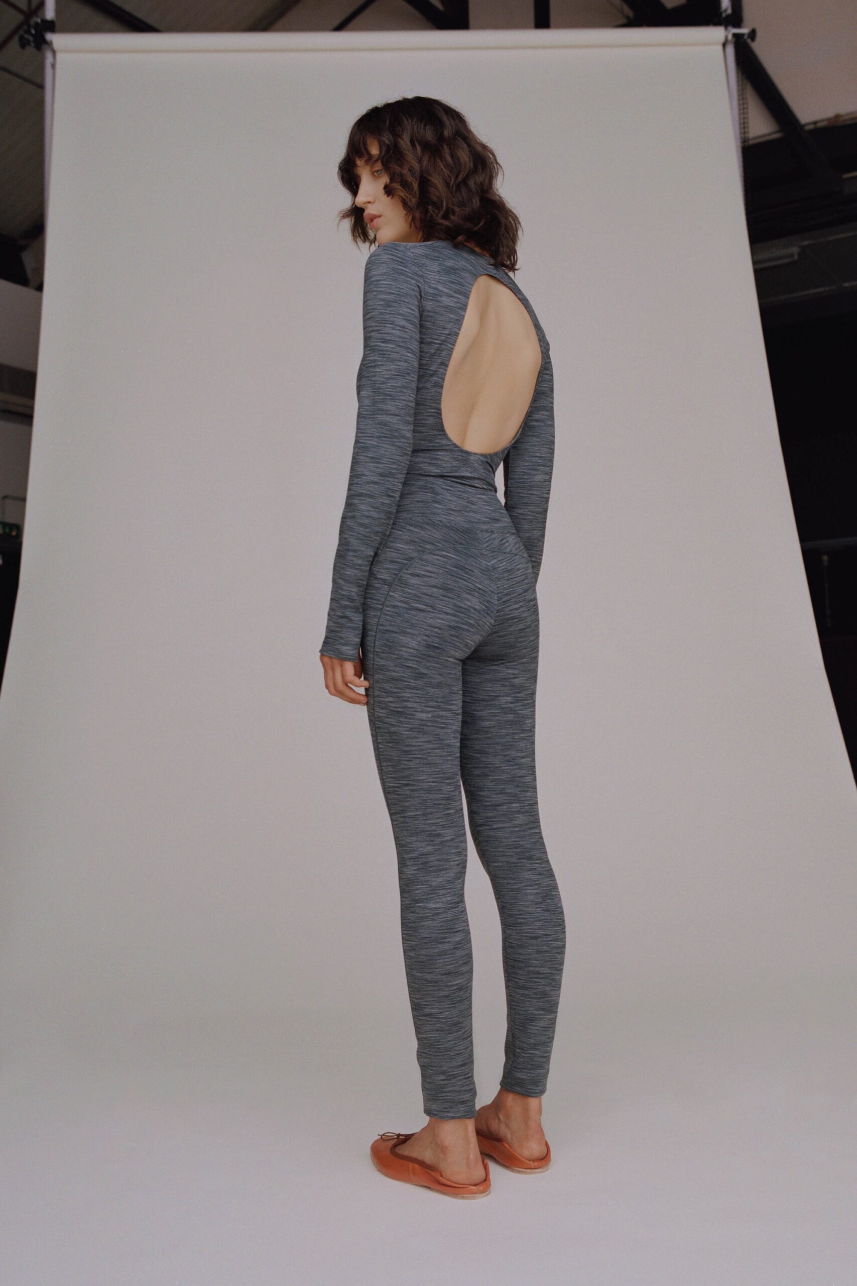 fitted gray cotton catsuit