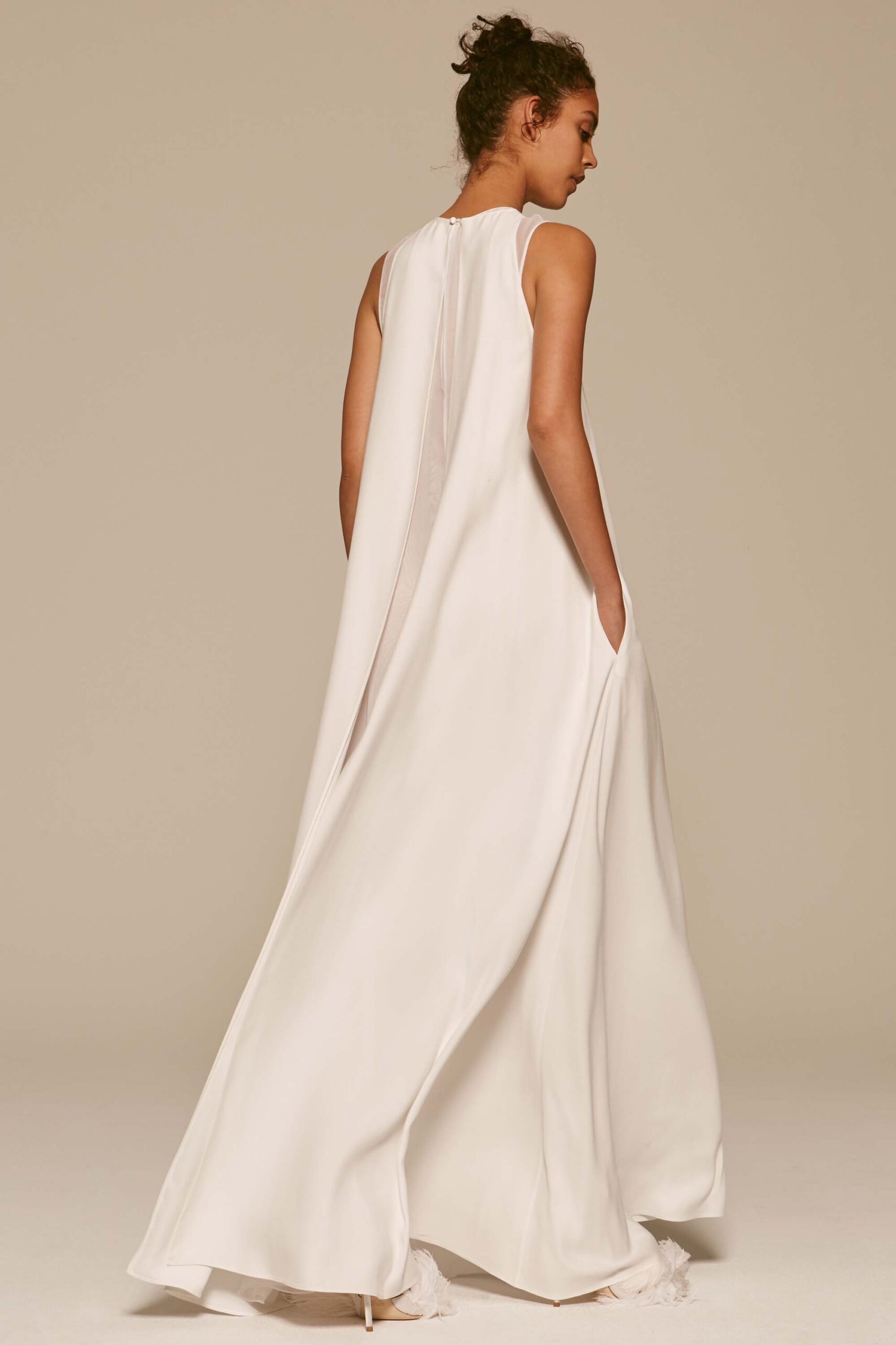 white silk sleeveless dress