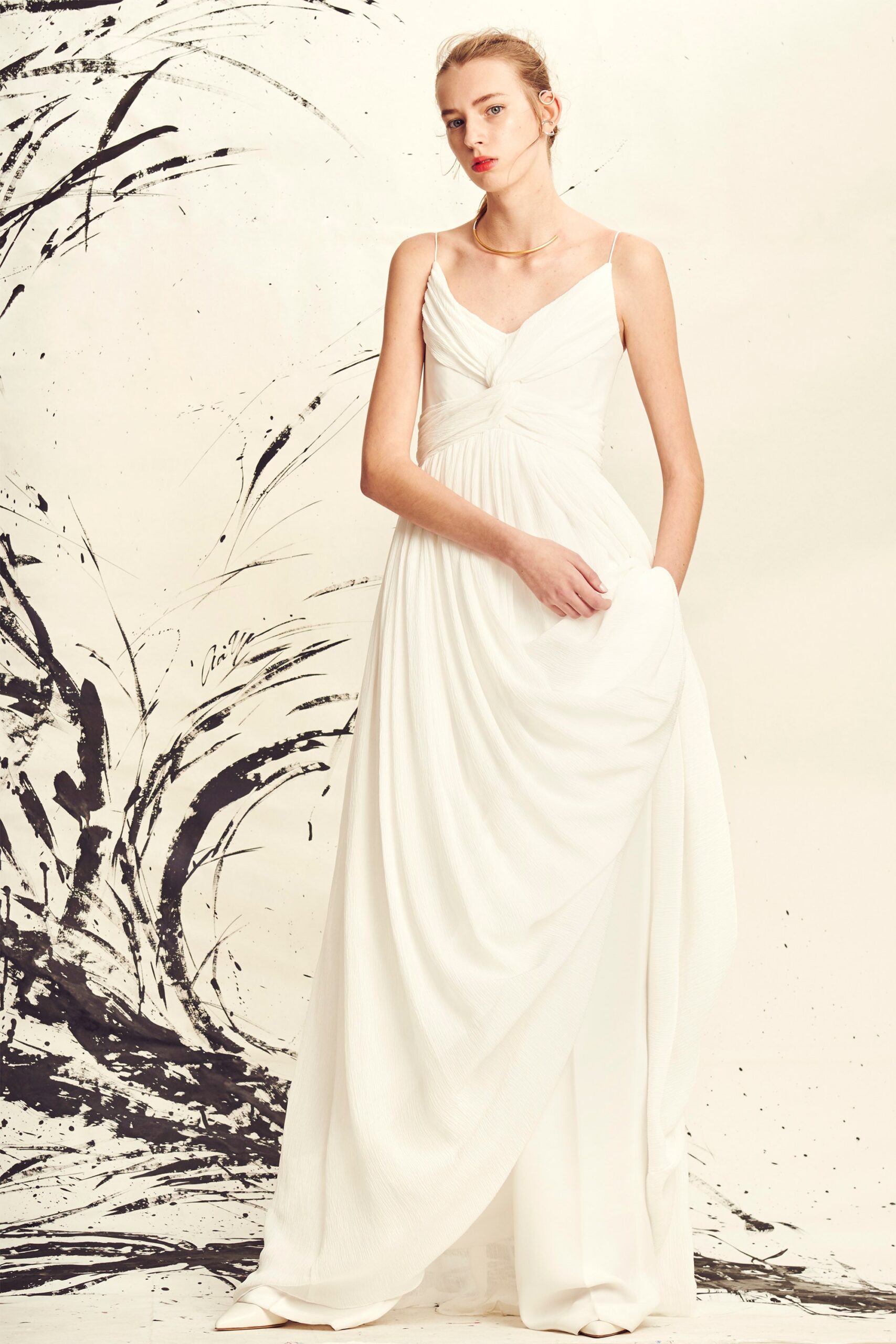 white silk fitted gown