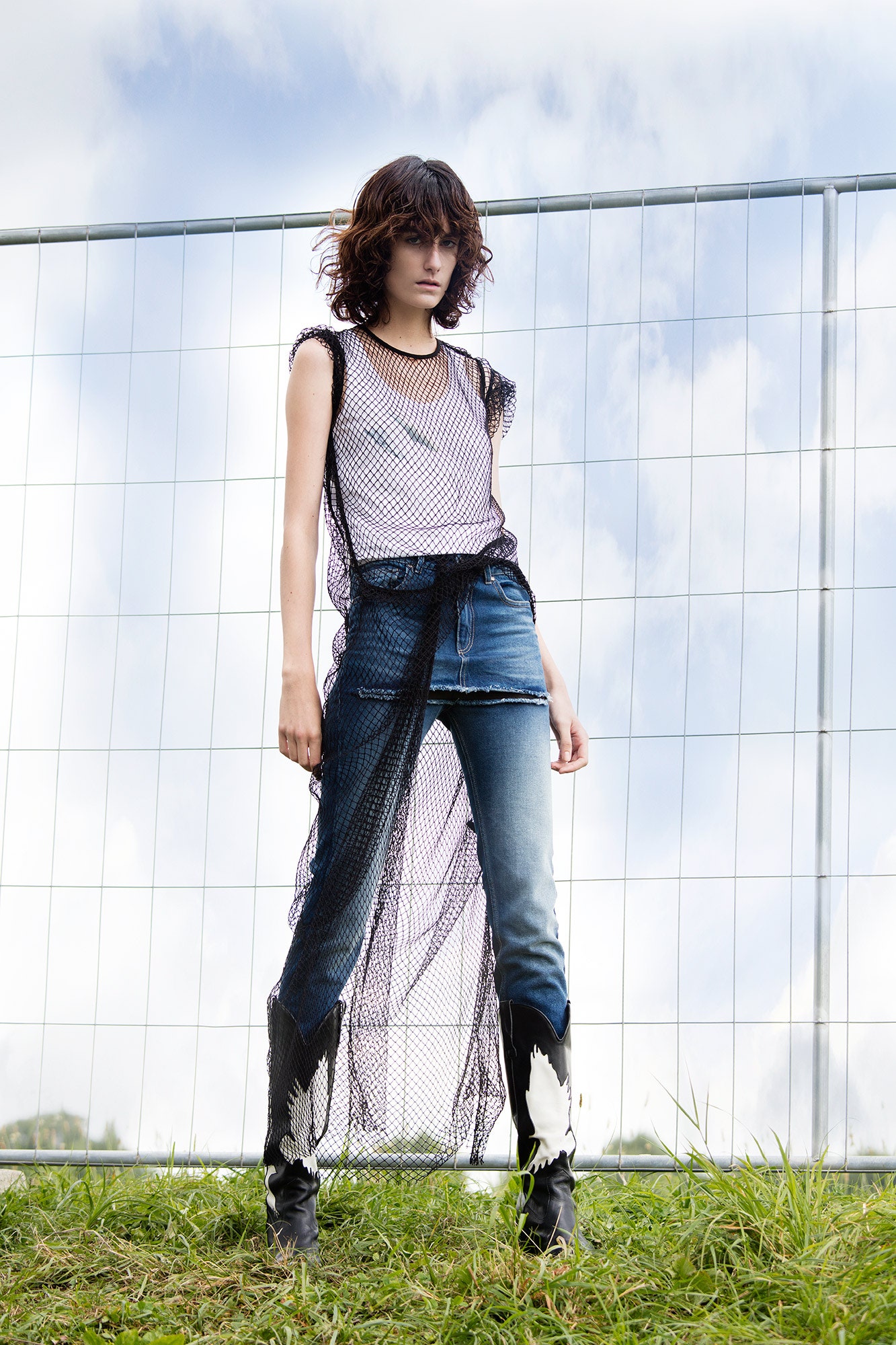 black mesh oversized draped sheer cape