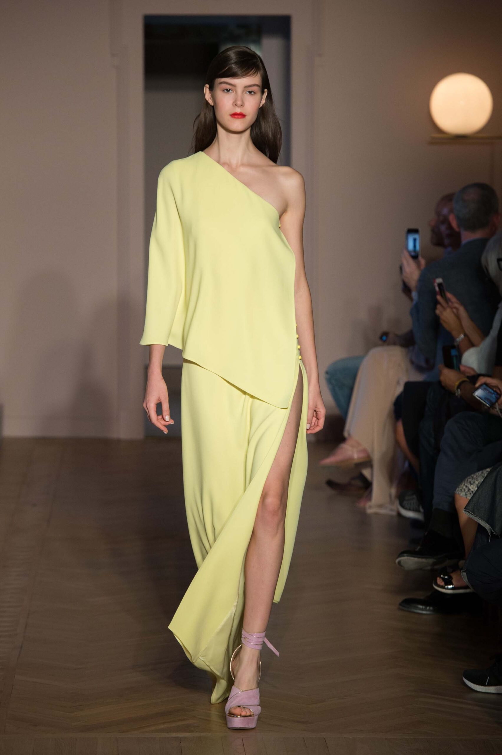 fitted yellow asymmetric dress