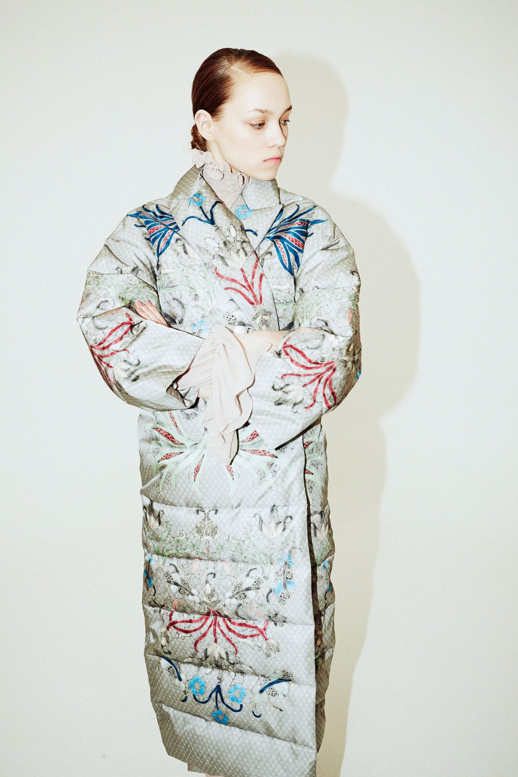 gray embroidered silk coat