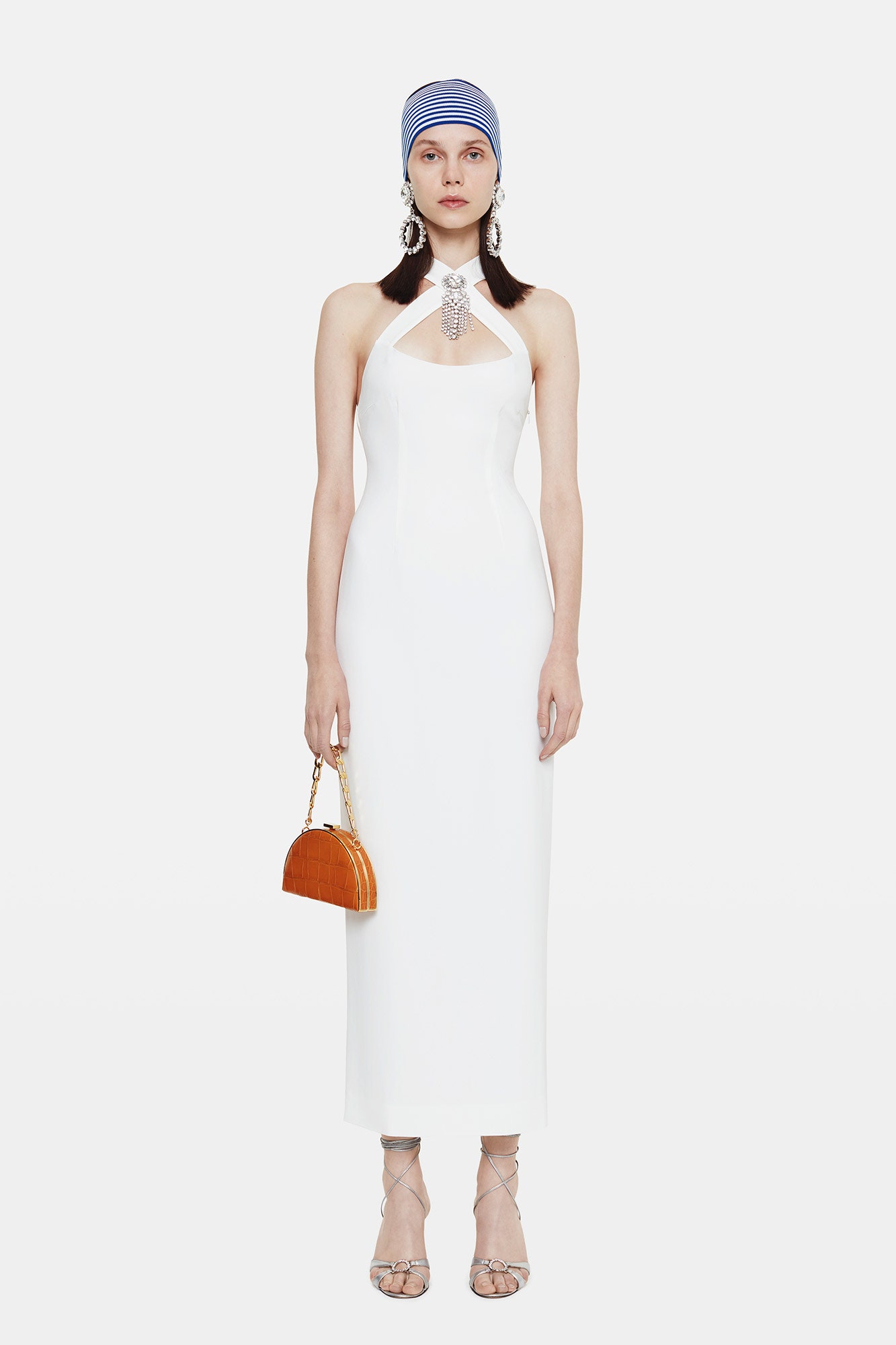 fitted white halter dress