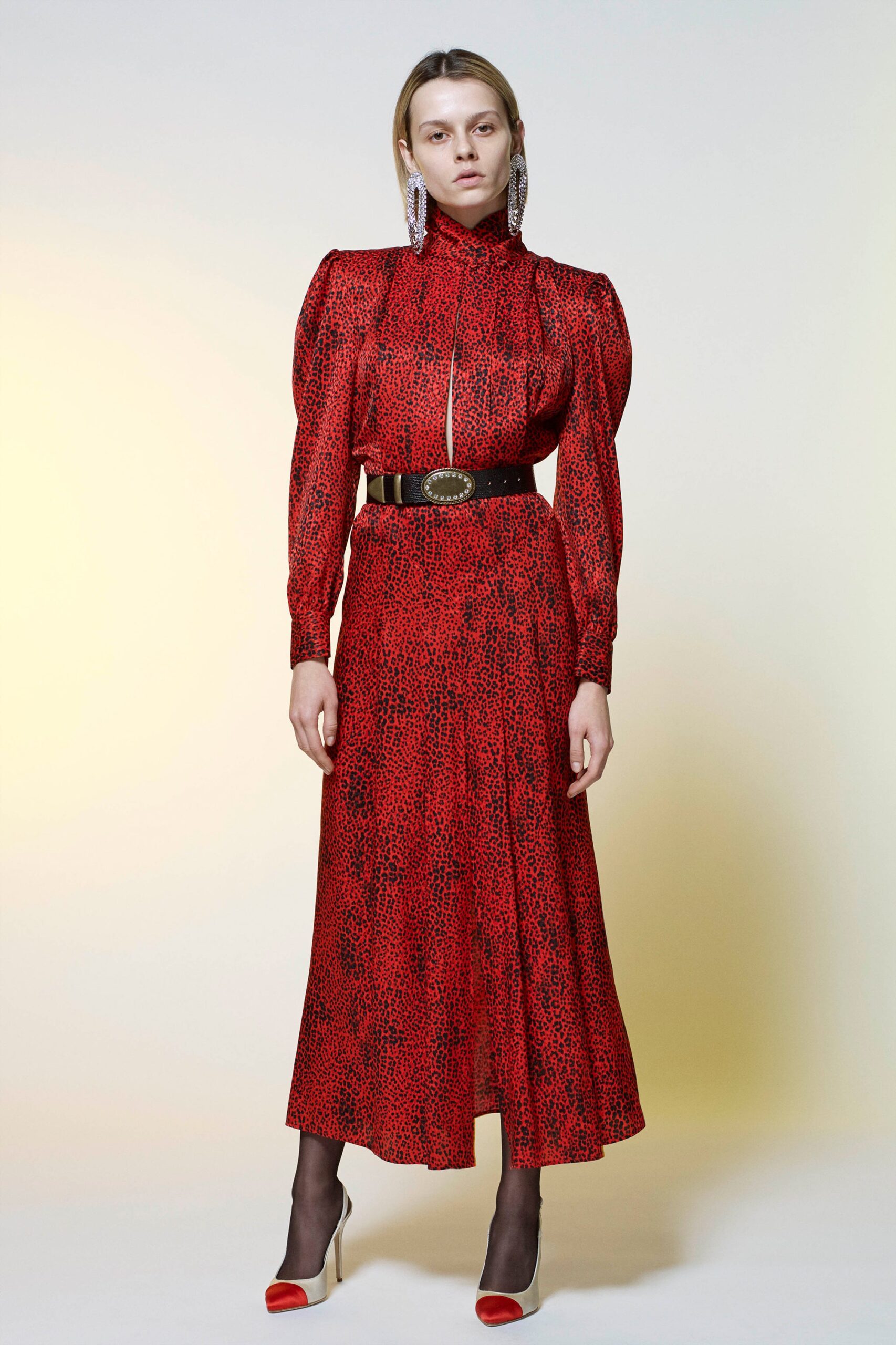 red black pleated midi dress