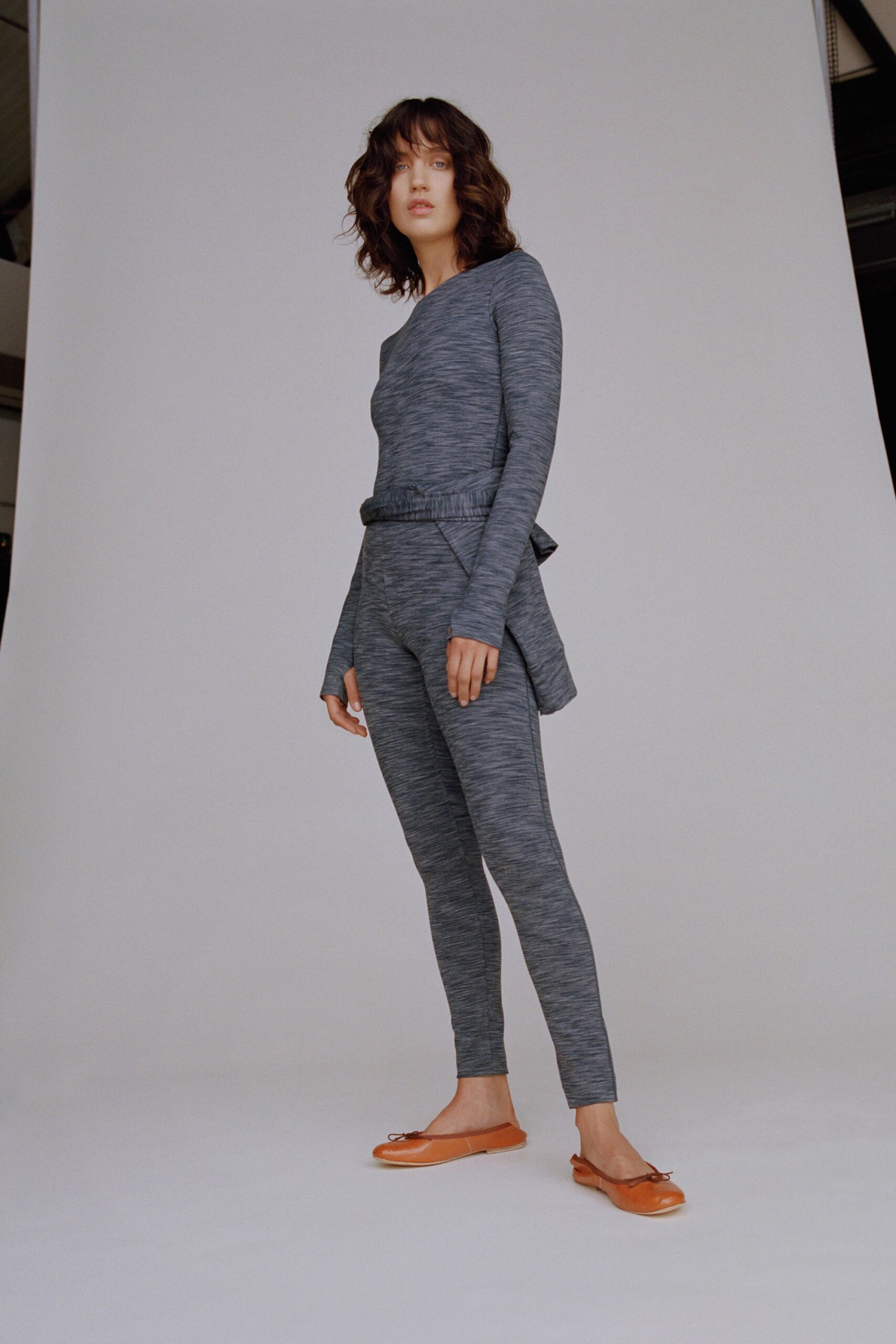 gray fitted top with pants