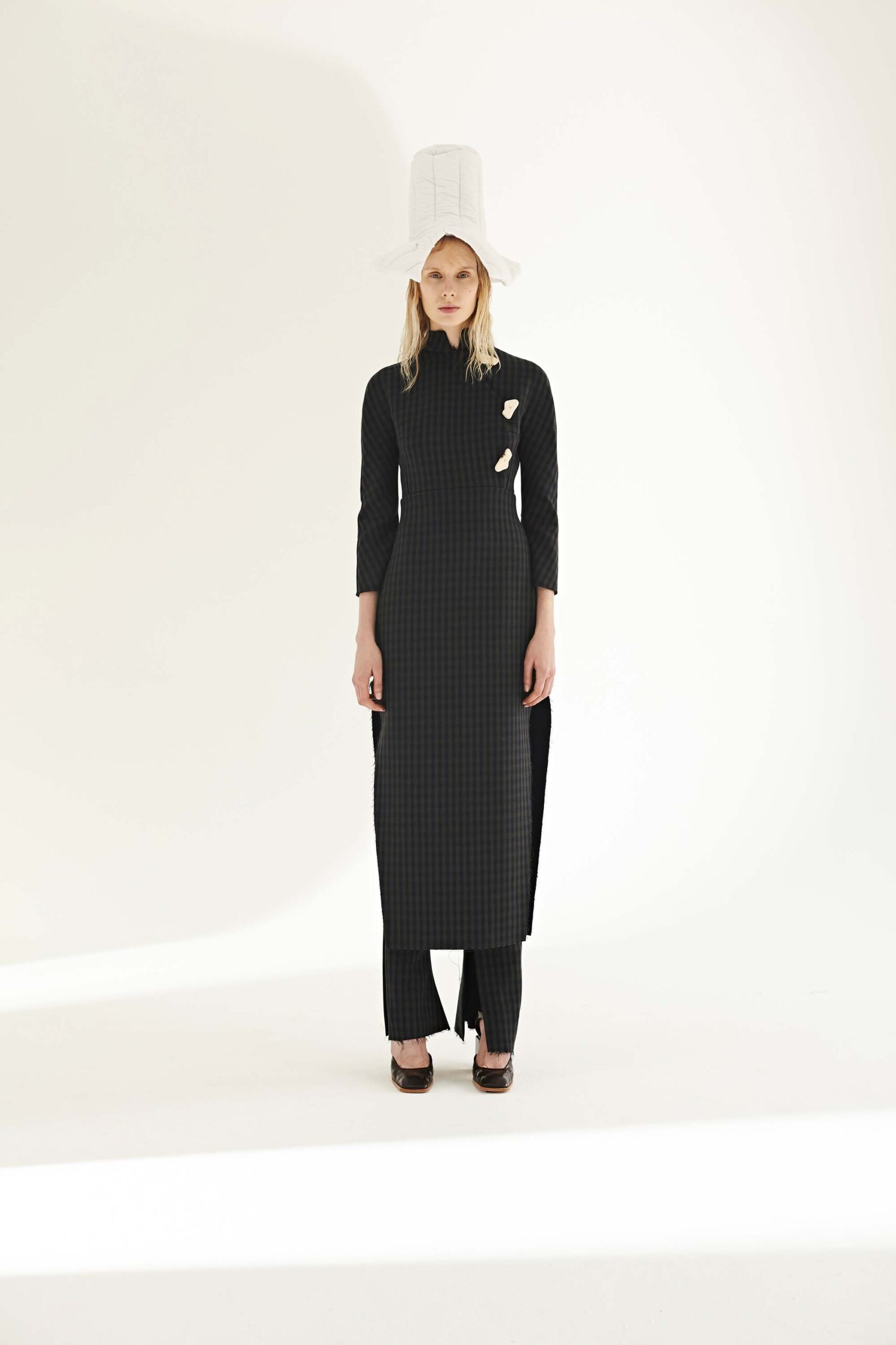 black fitted midi dress with pants