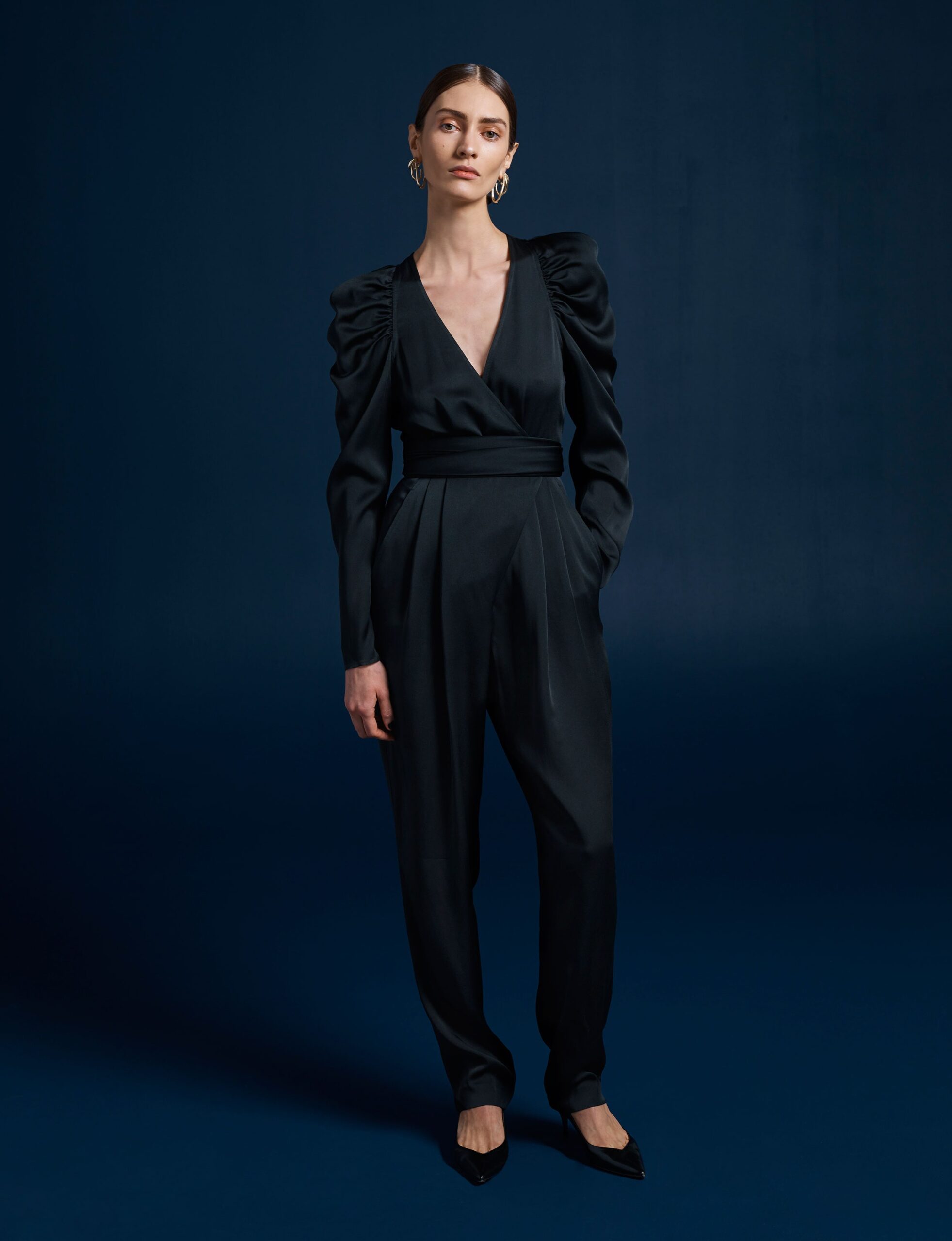 black silk fitted jumpsuit