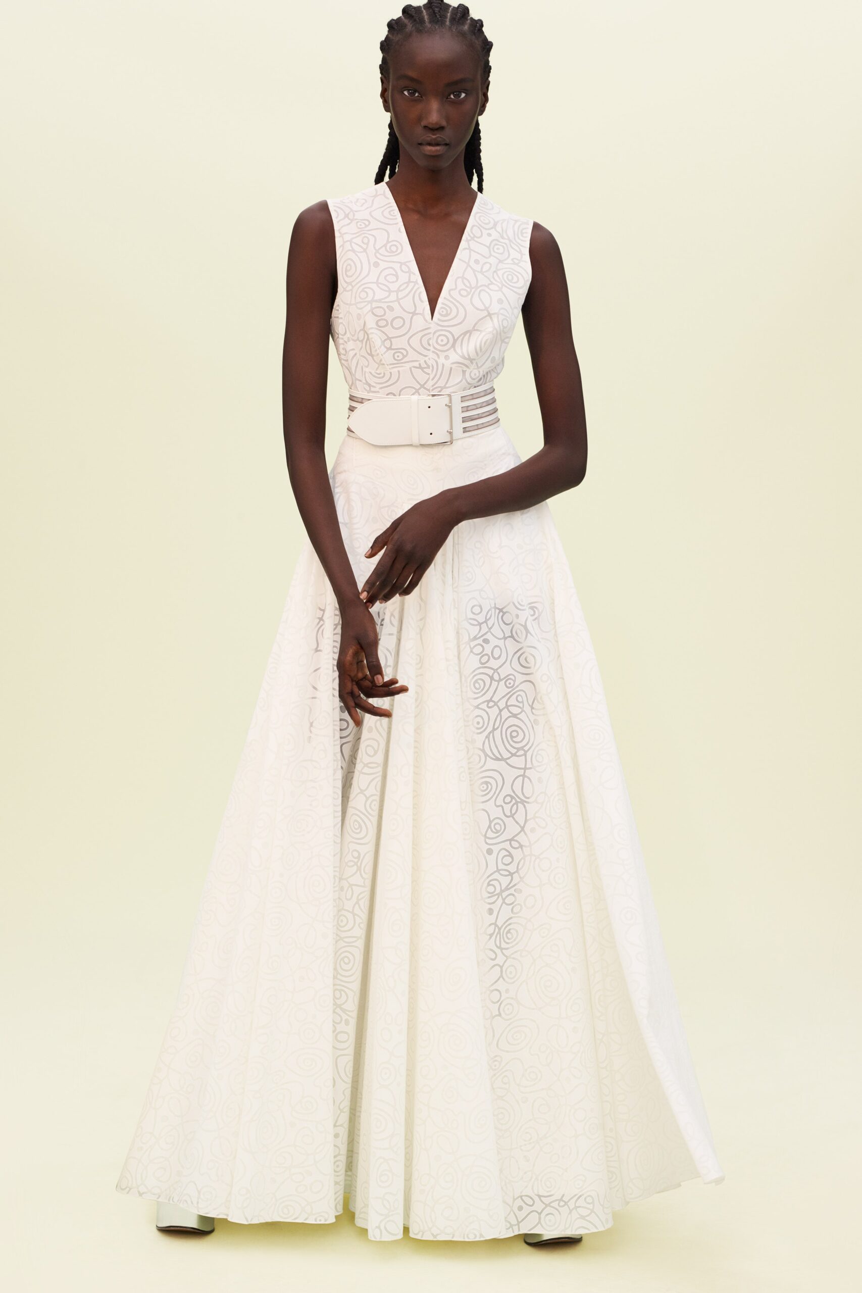 white silk sleeveless gown