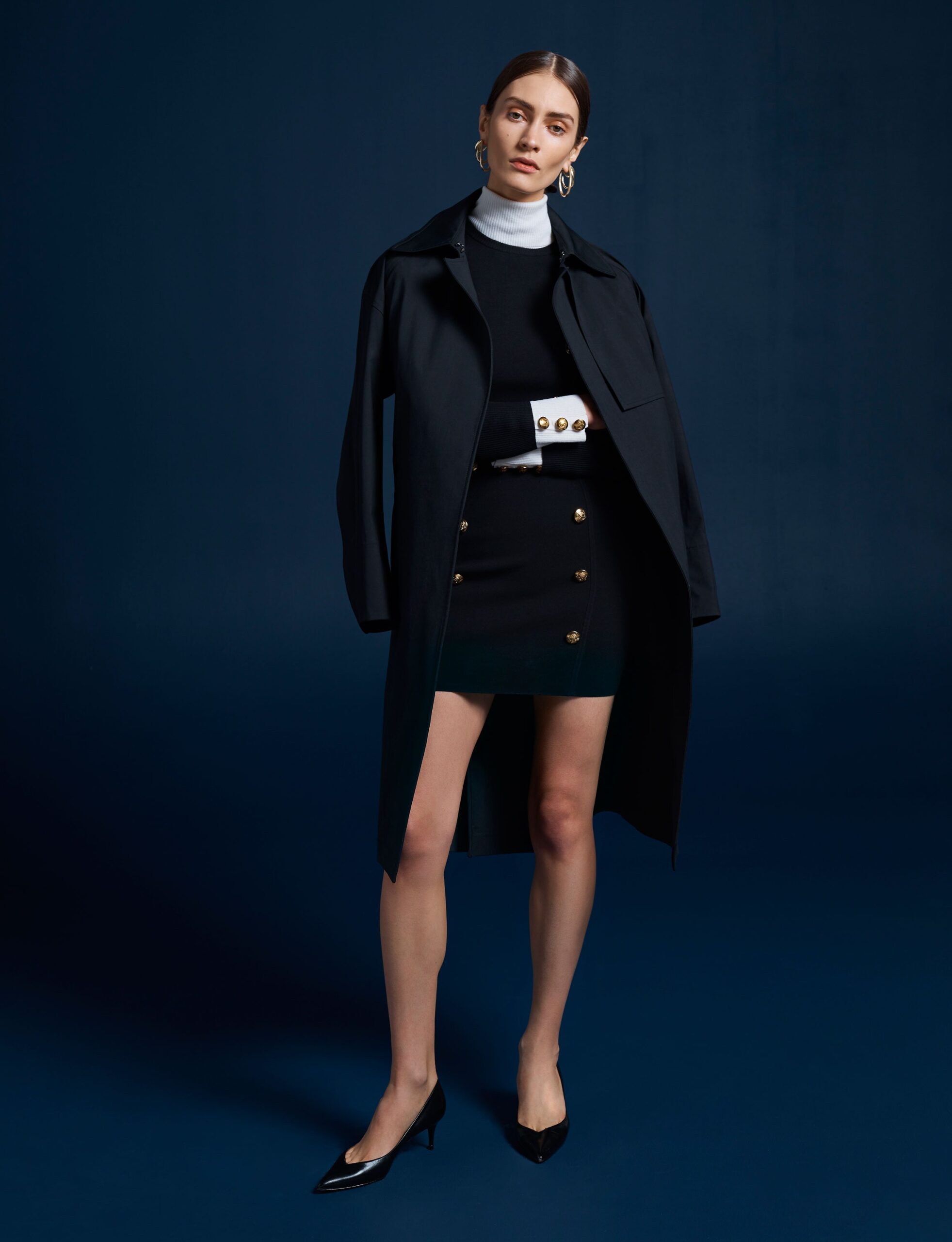 black cotton long-sleeve high-neck fitted top