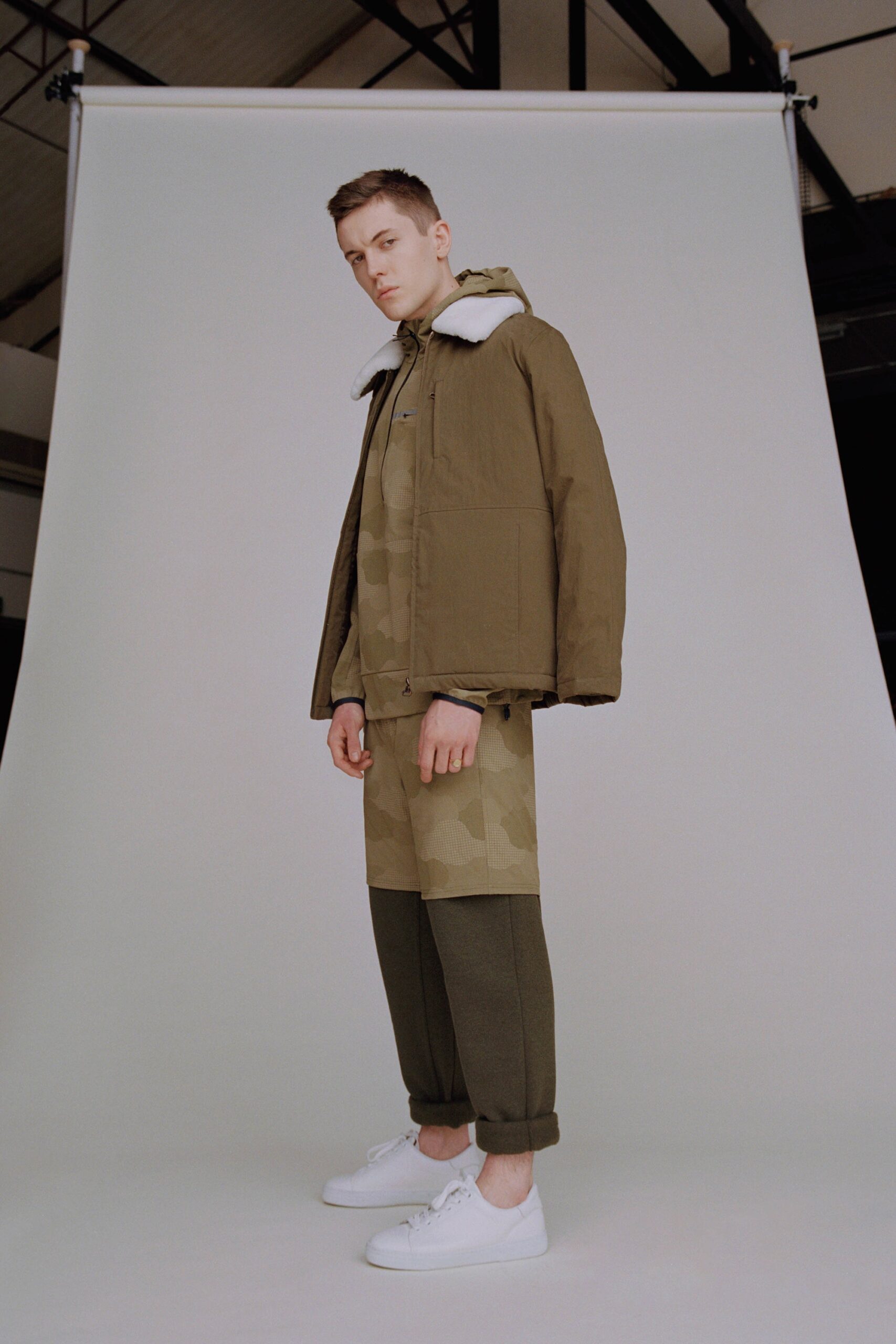 brown relaxed jacket with cargo pants
