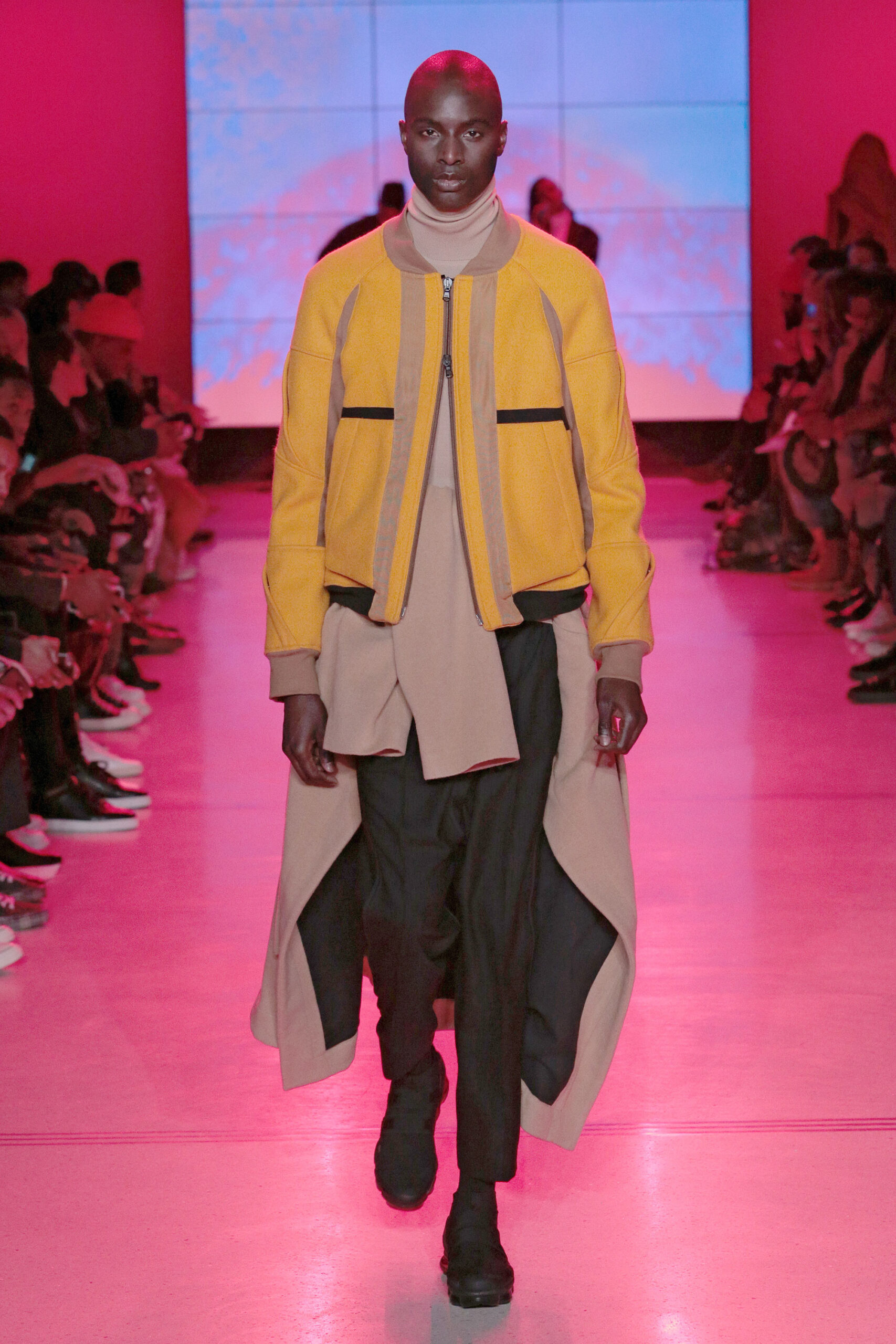 yellow relaxed jacket with beige top