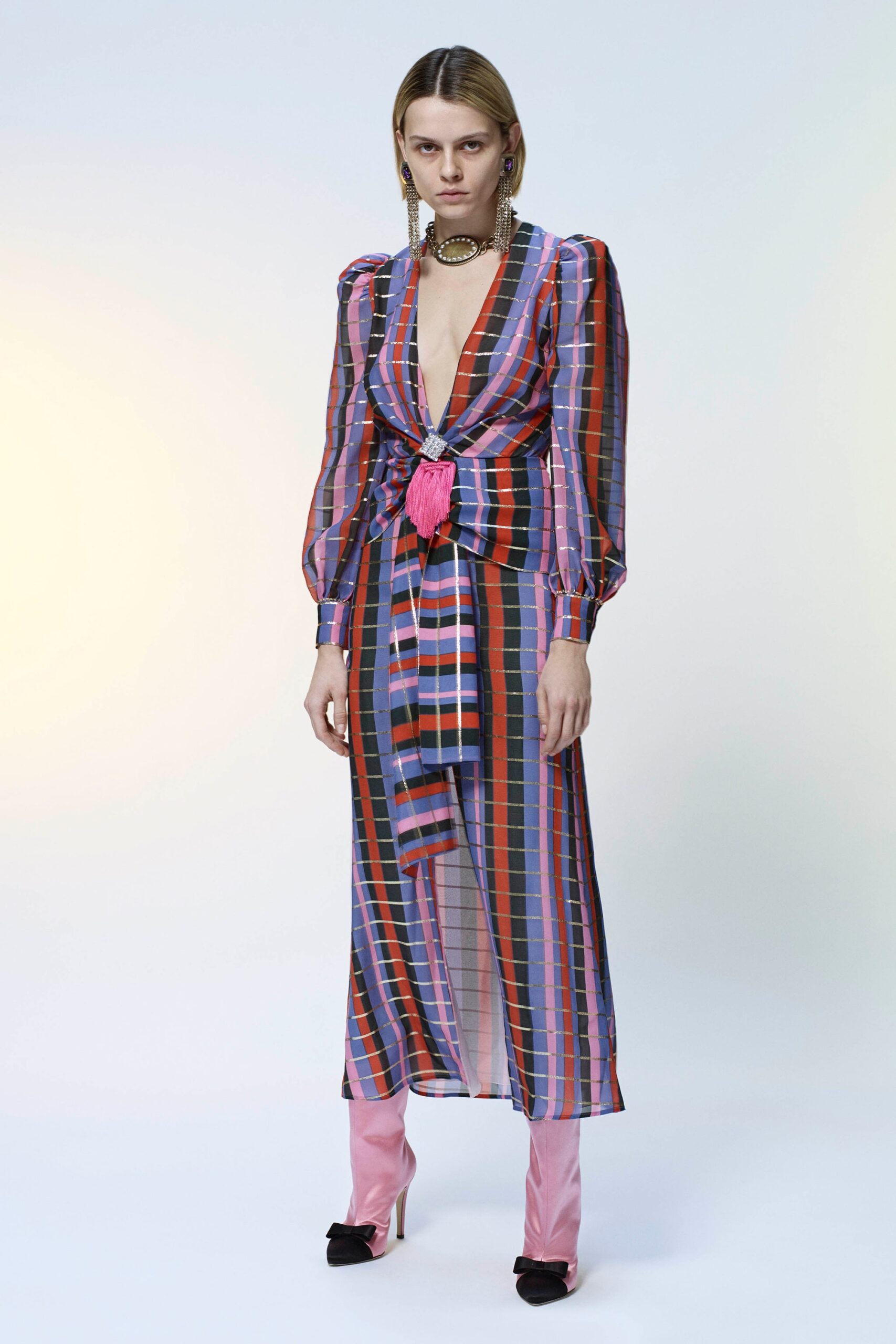 plaid midi dress with pink pants