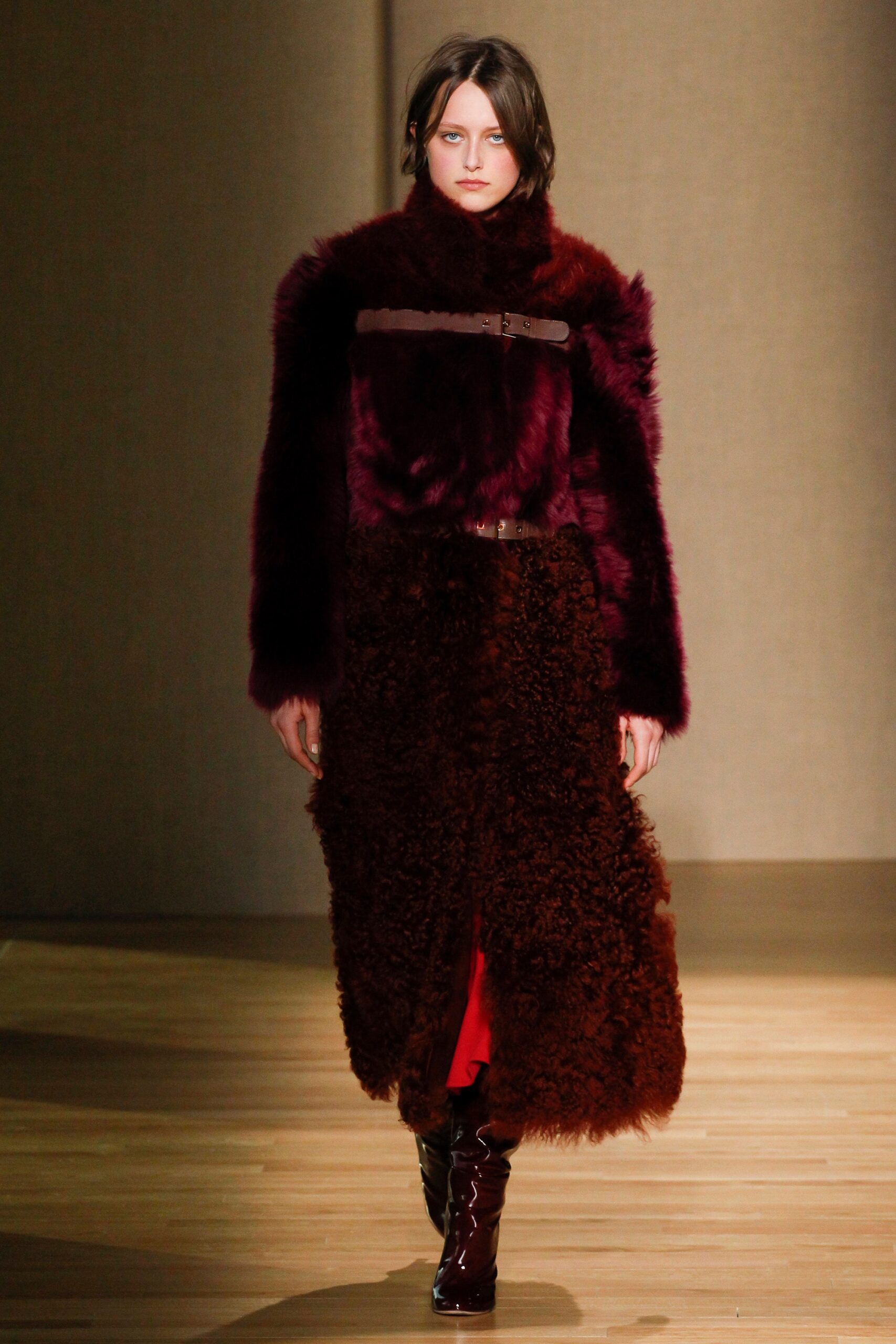red and brown fur coat