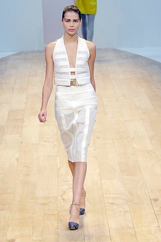 fitted white top and midi skirt