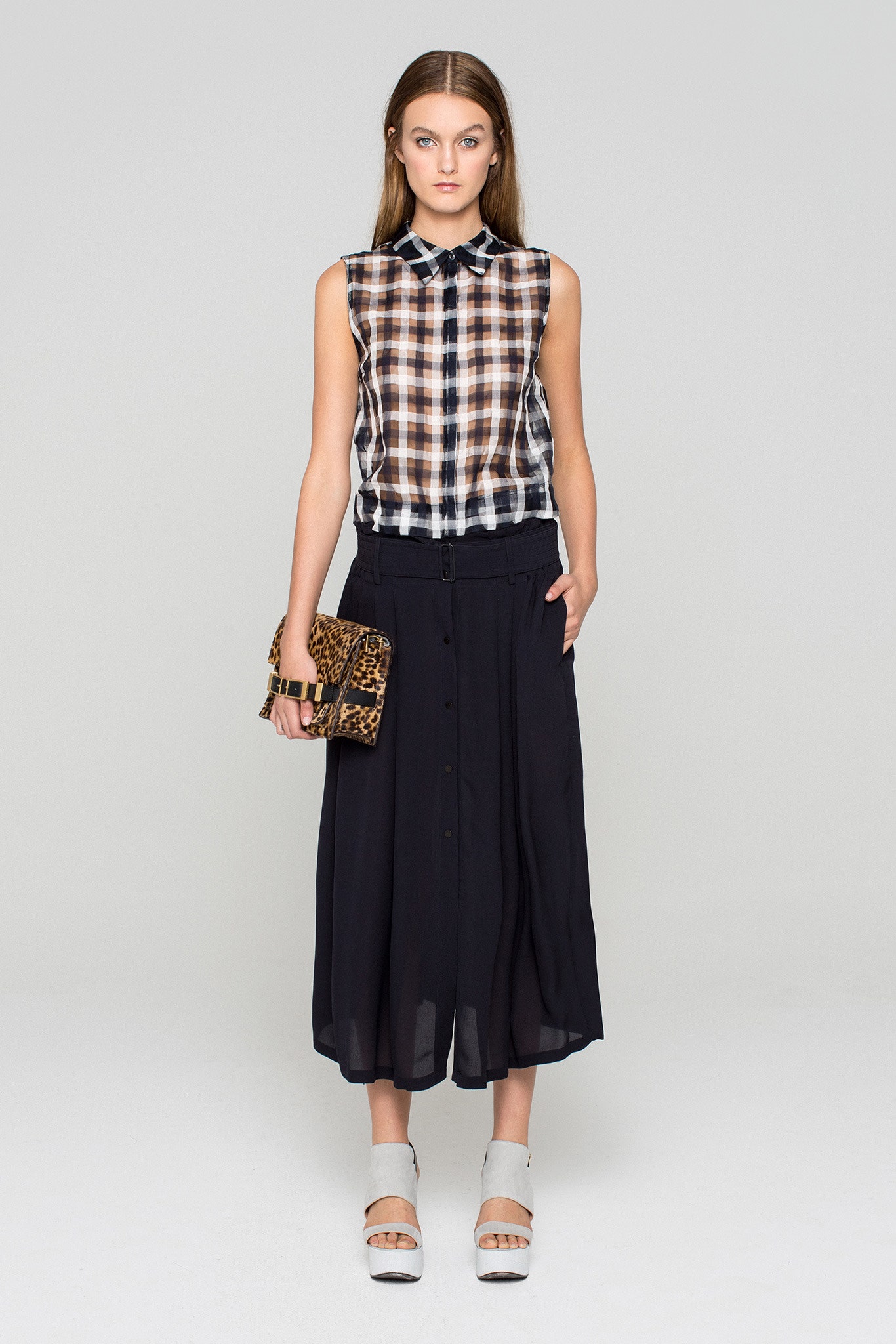 black chiffon relaxed buttoned tiered flowing midi skirt
