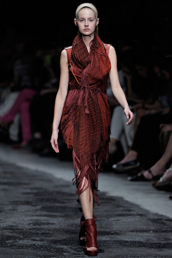 red brown fringed dress with scarf