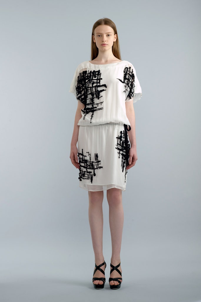white and black printed dress