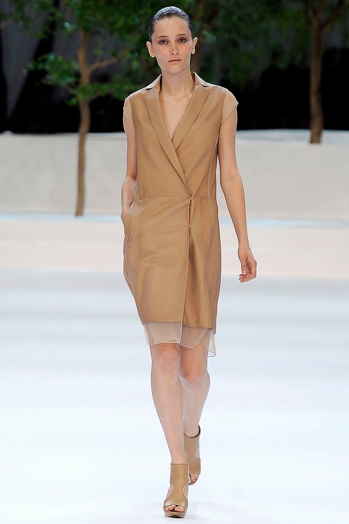 beige silk sleeveless dress