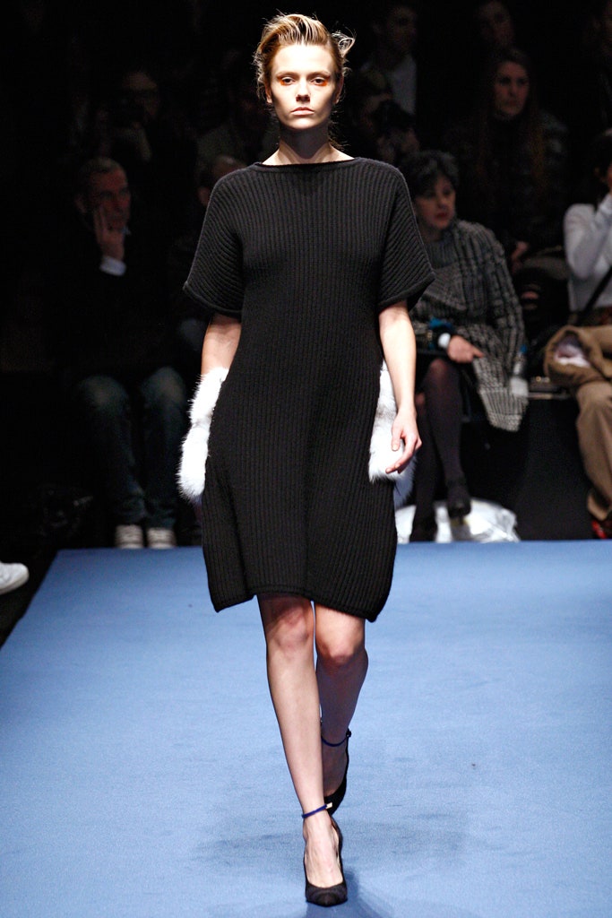 black wool short-sleeve high-neck relaxed straight-leg short dress