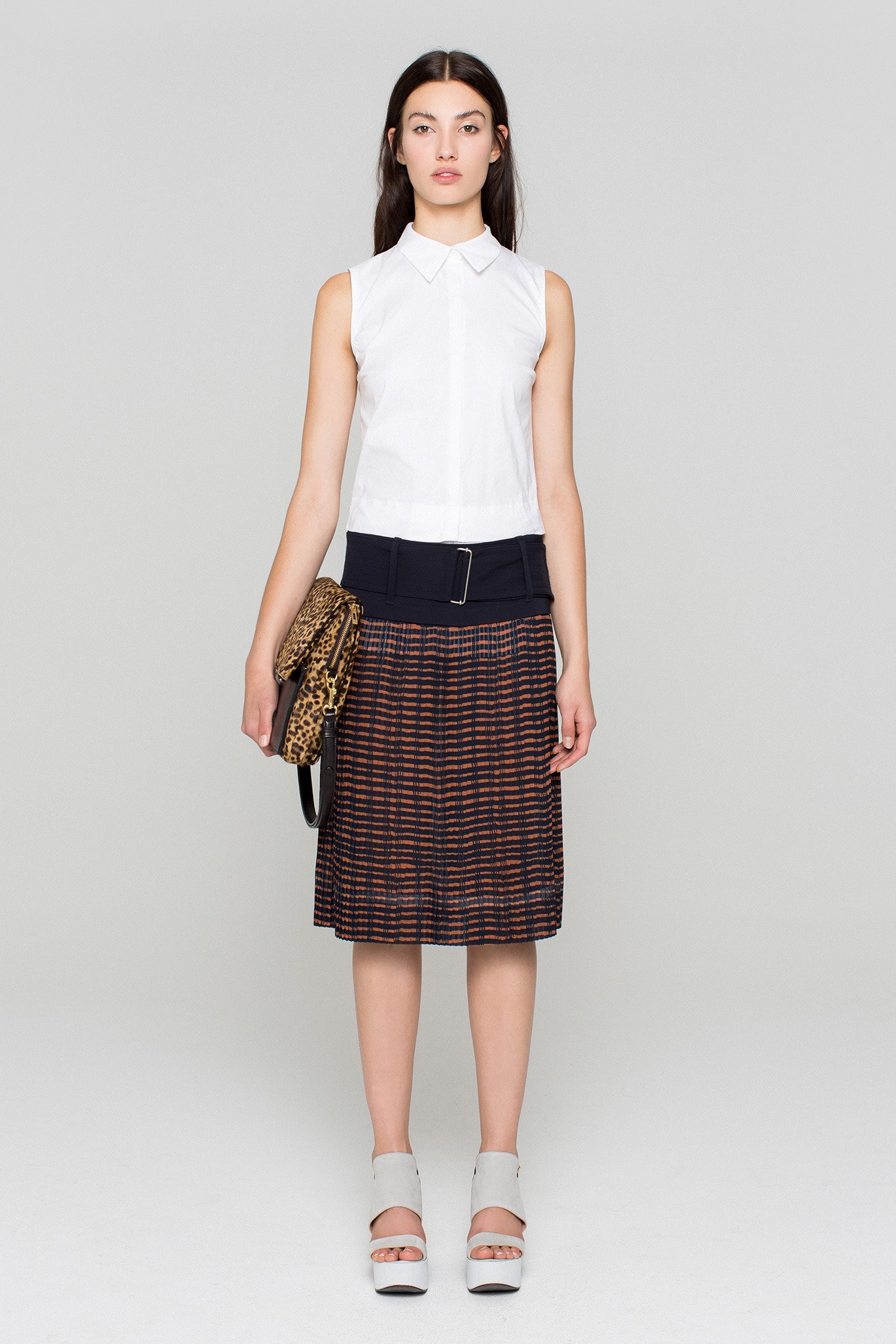 multi cotton relaxed pleated midi skirt
