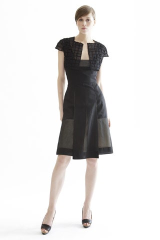 black silk short-sleeve collared structured embroidered jacket