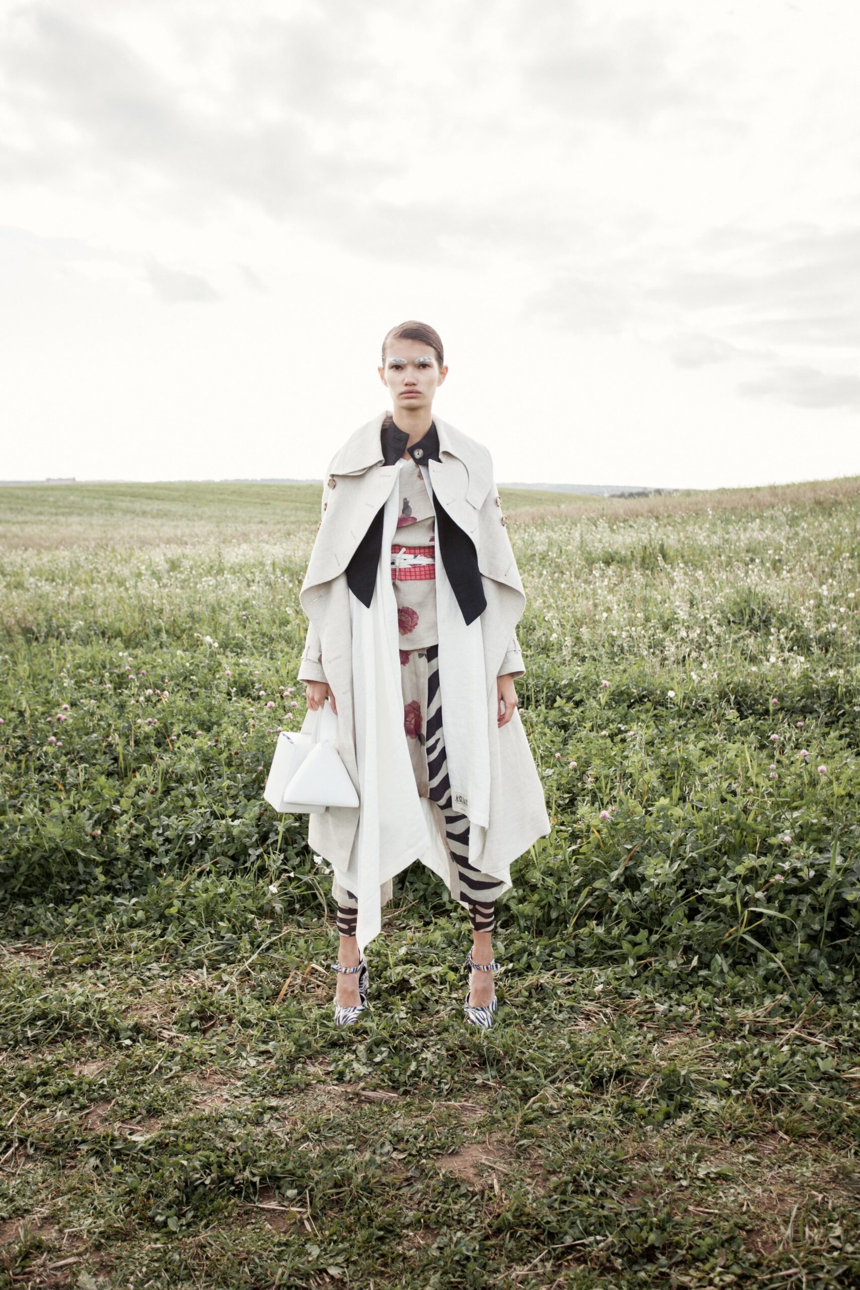 white coat with multi dress