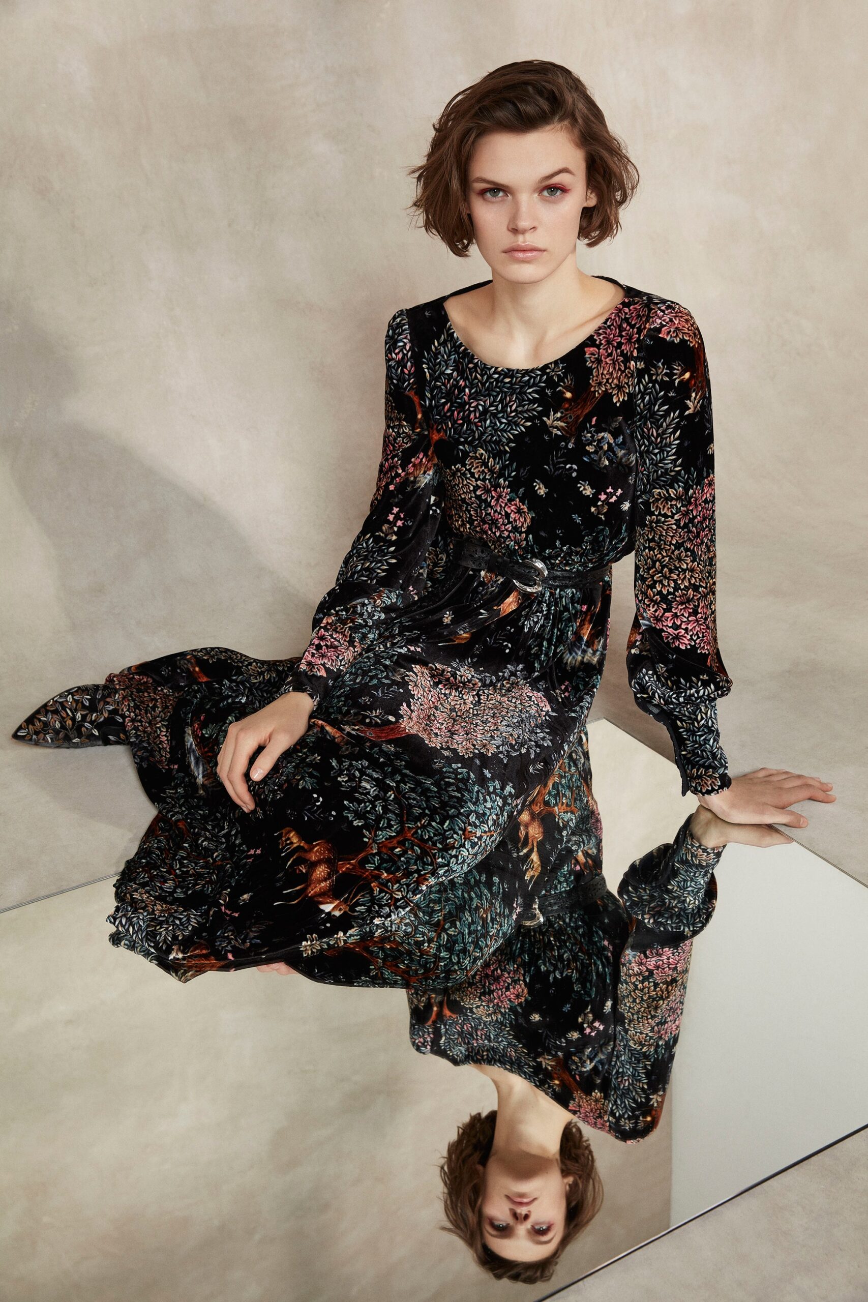 black multi-colored silk dress