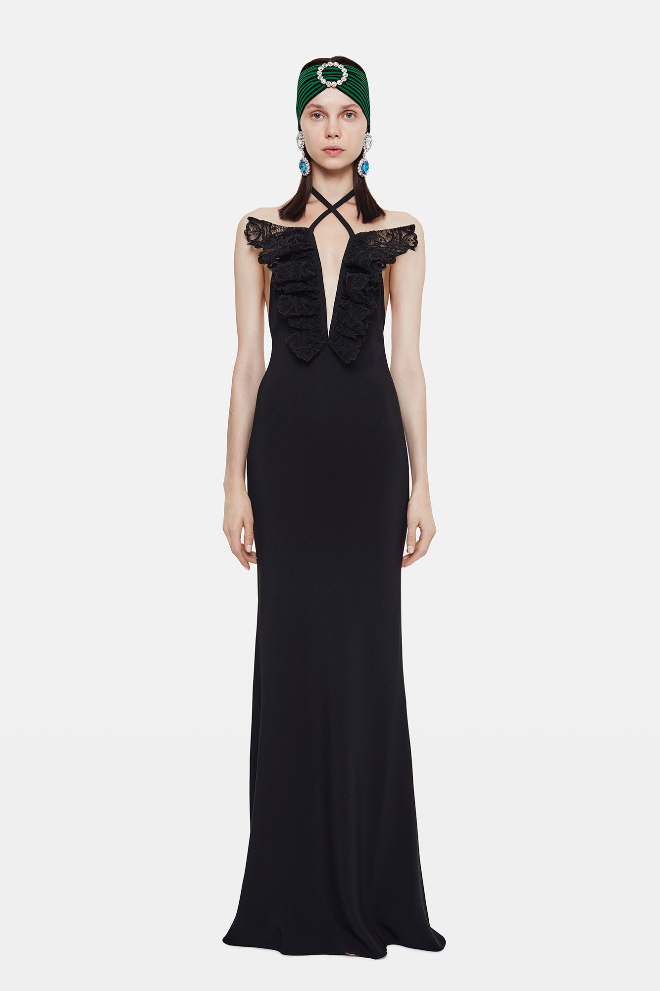 black silk sleeveless gown