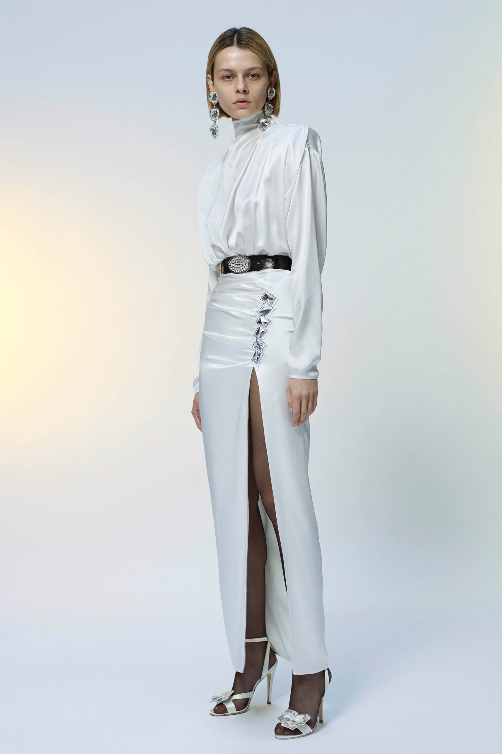 white silk fitted gown