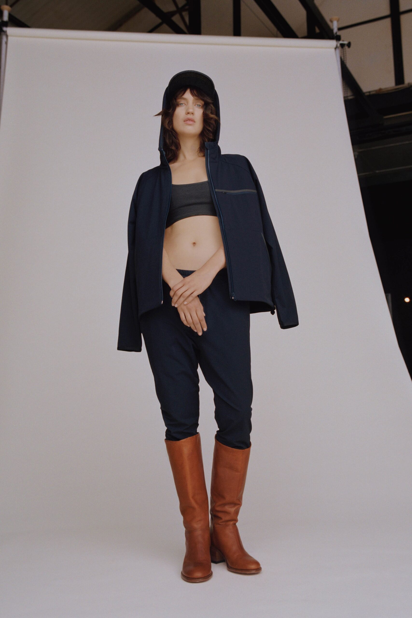 blue relaxed jacket with black top